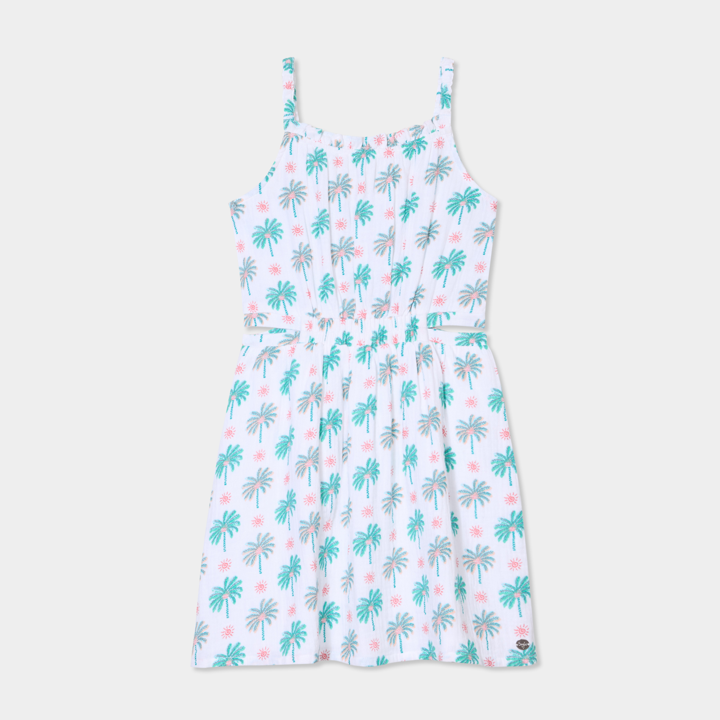 Robe &agrave; bretelles en gaze de coton ecru fille