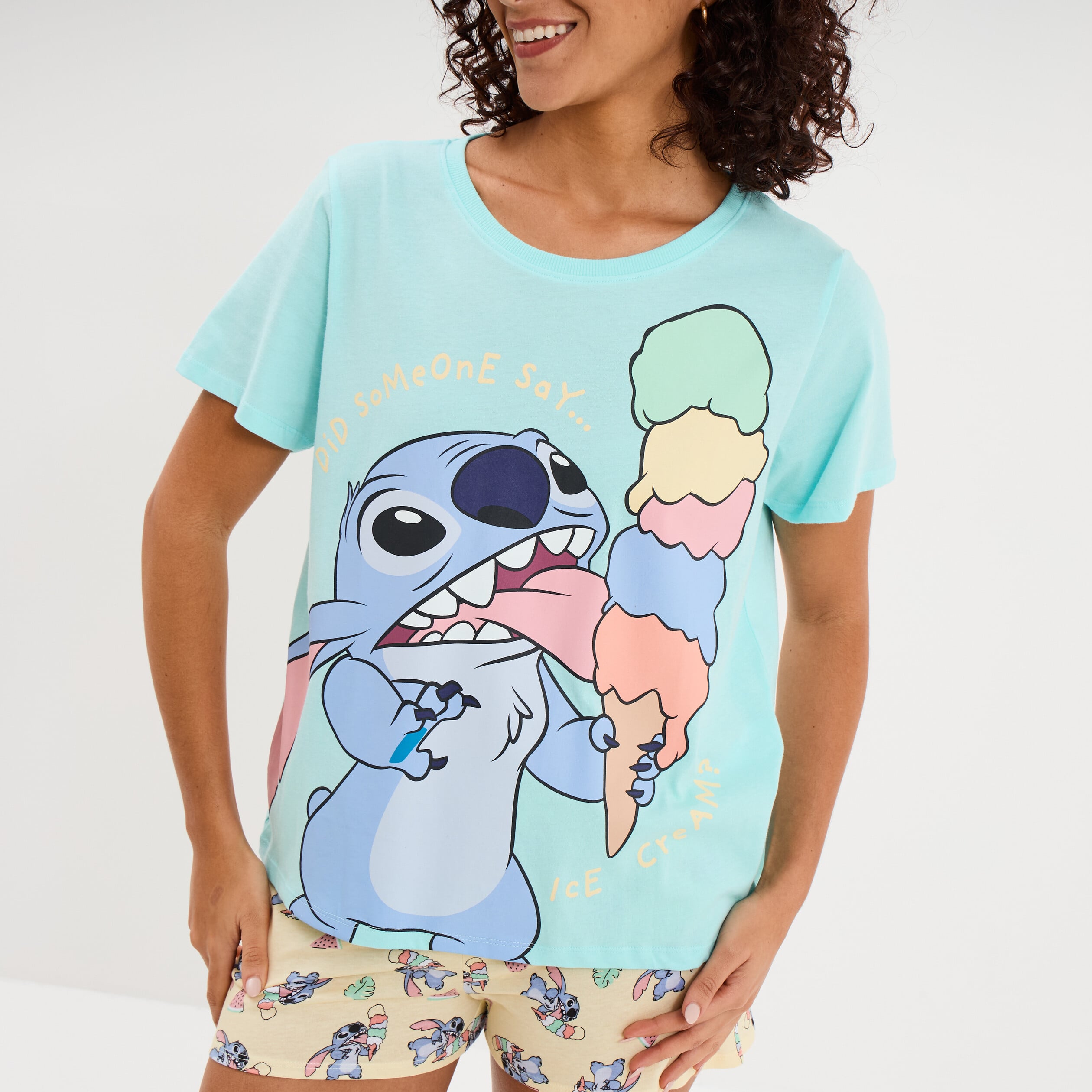 Ensemble pyjama short coton Stitch bleu turquoise femme