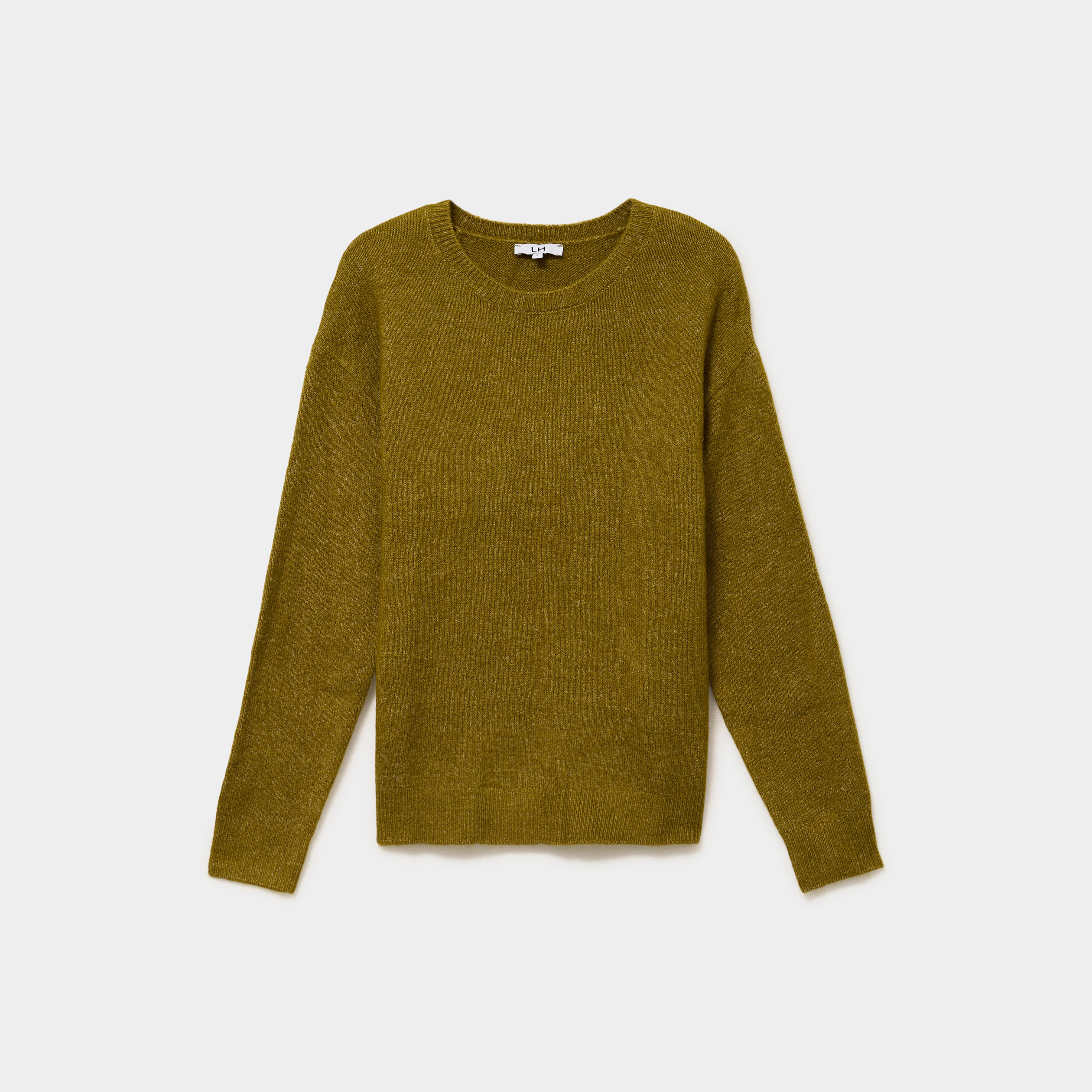 Pull col rond manches longues vert olive femme
