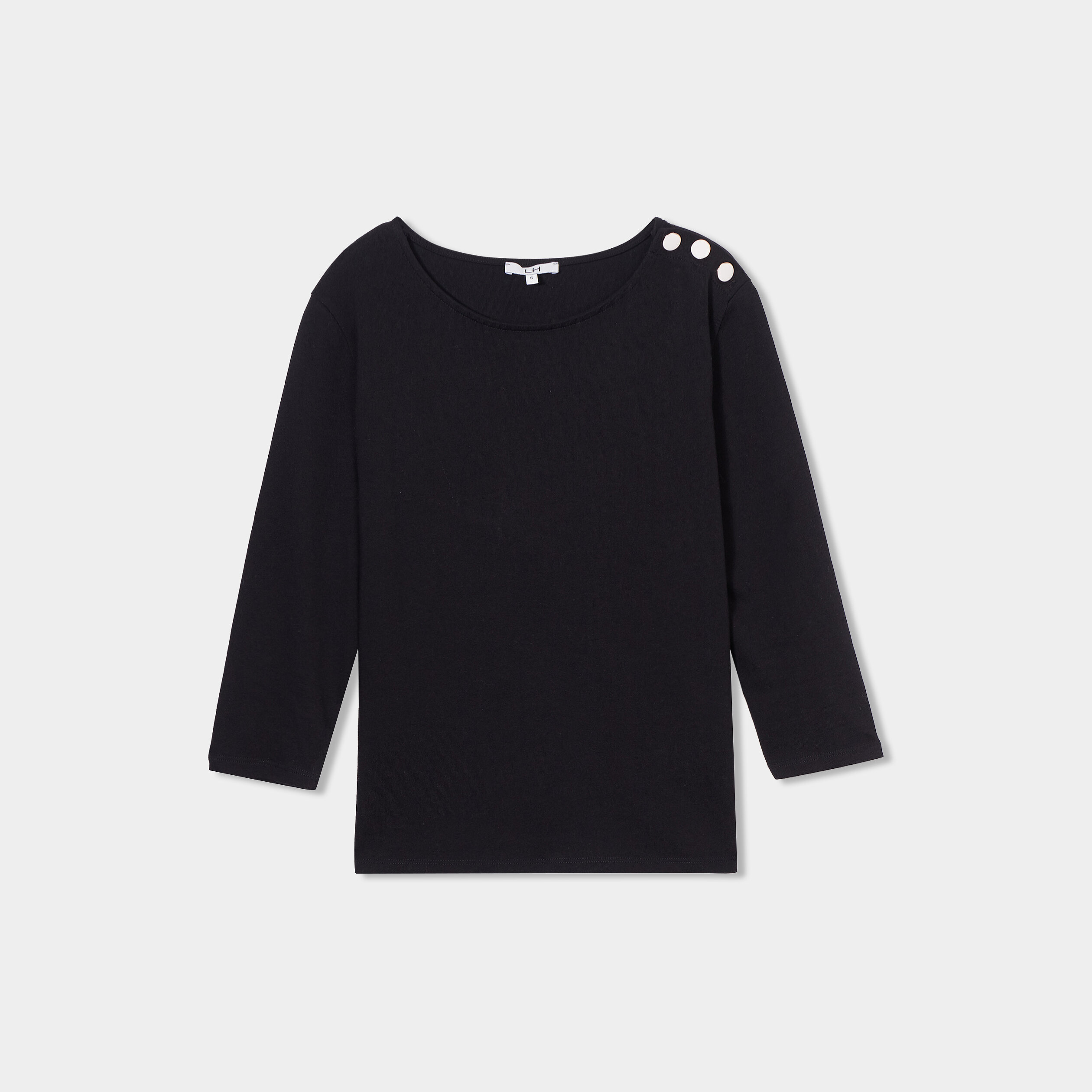 t shirt manches 34 col rond coton noir femme T-shirt manches 3/4 col rond coton noir femme