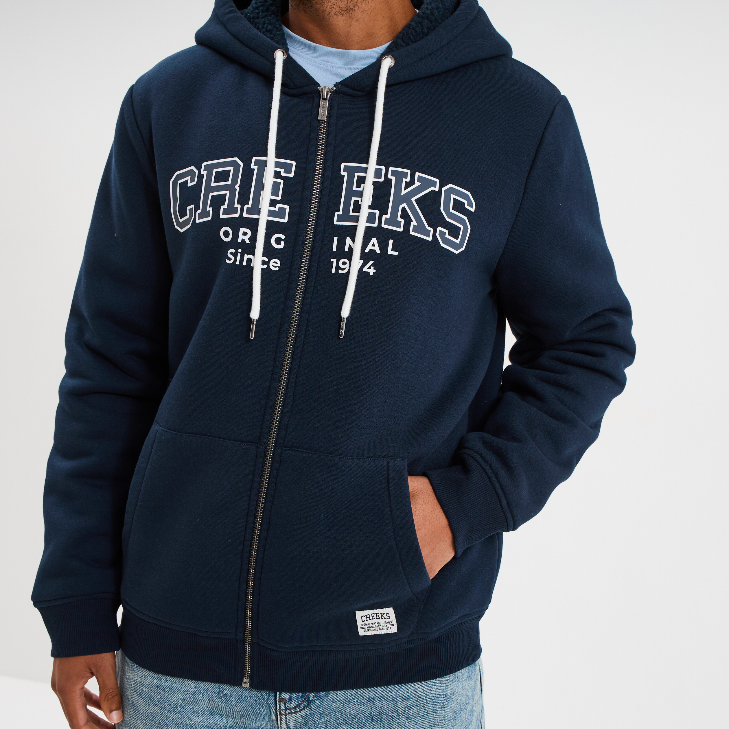sweat zippe a capuche double bleu marine homme Sweat zippé à capuche doublé bleu marine homme