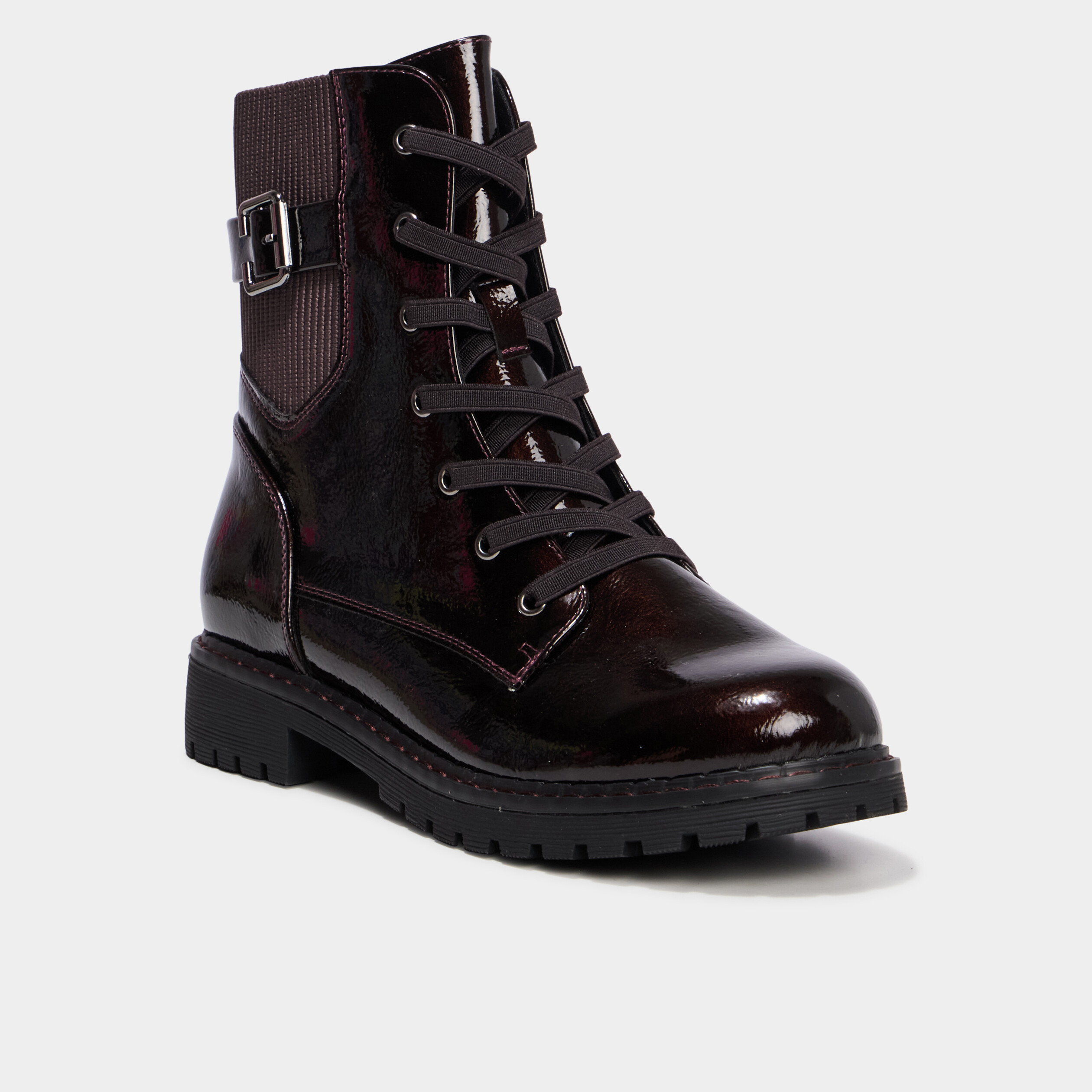 Boots crant&eacute;es zipp&eacute;es avec lacets bordeaux femme
