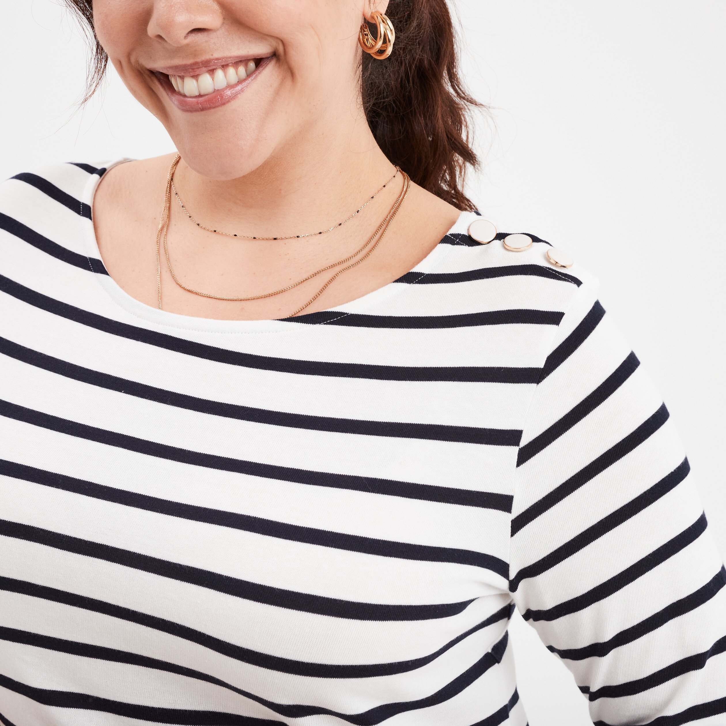 t shirt col rond manches 34 coton ecru femmegt T-shirt col rond manches 3/4 coton ecru femme grande taille