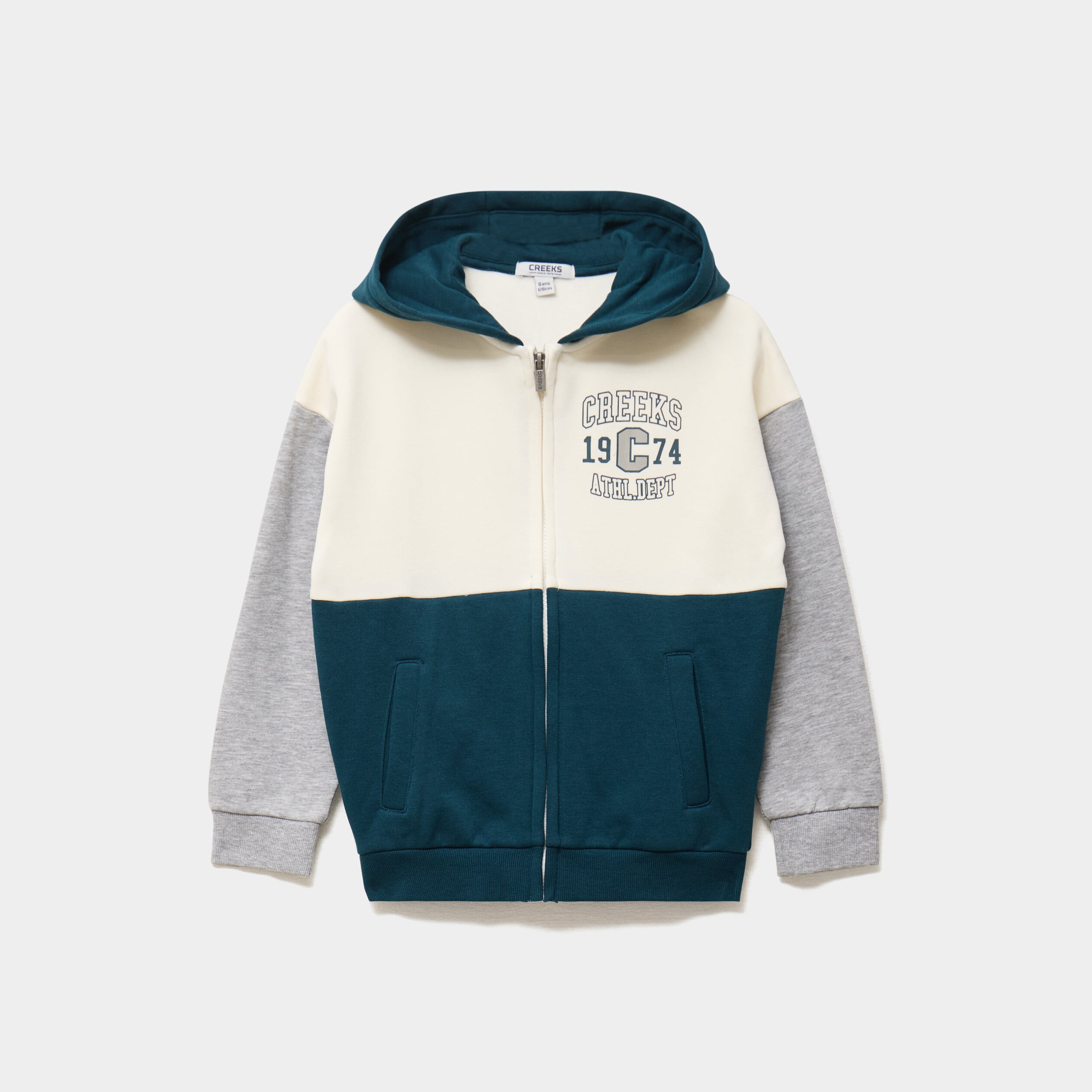 Sweat zipp&eacute; &agrave; capuche molletonn&eacute; bleu canard gar&ccedil;on
