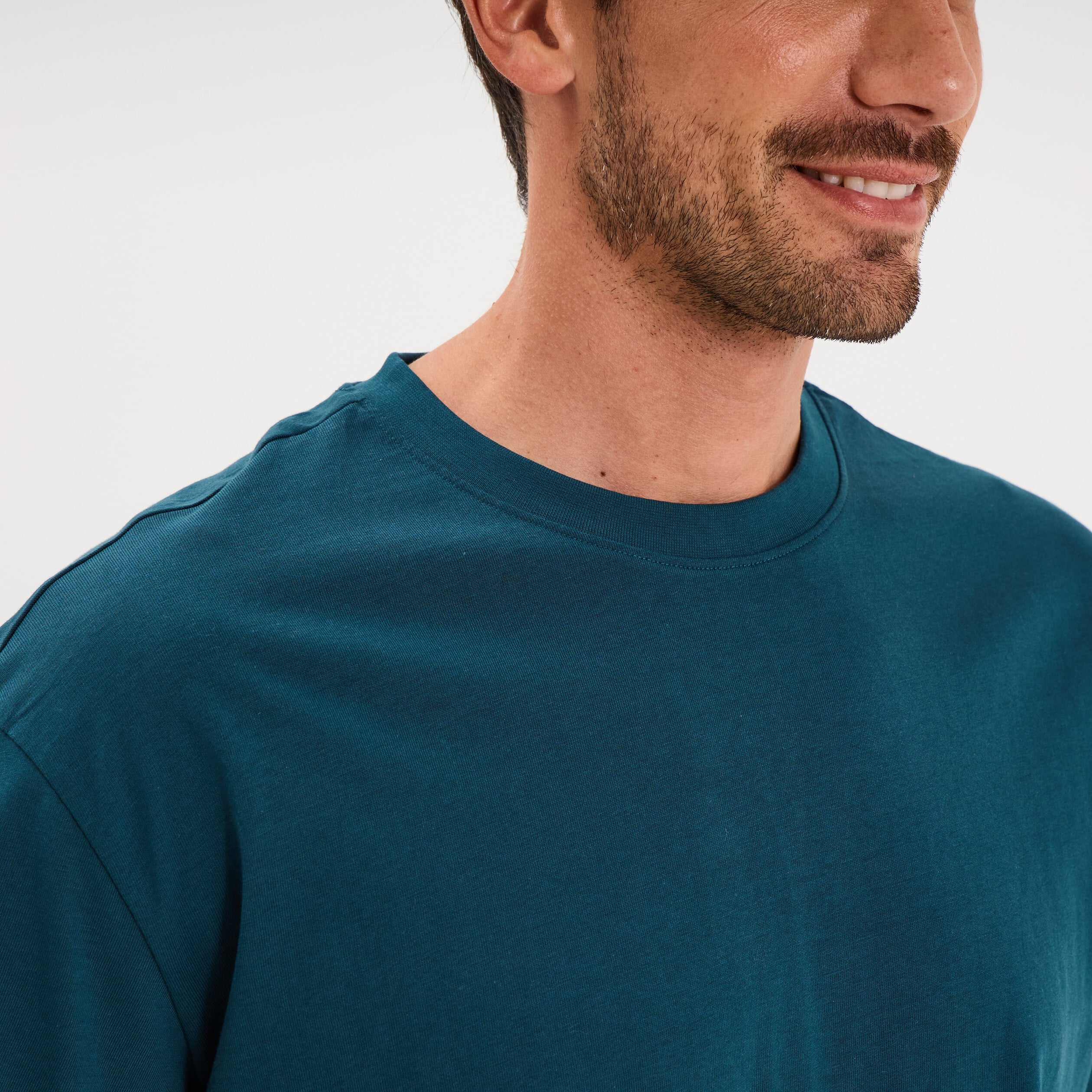 T-shirt col rond coupe relax coton &eacute;pais bleu canard homme
