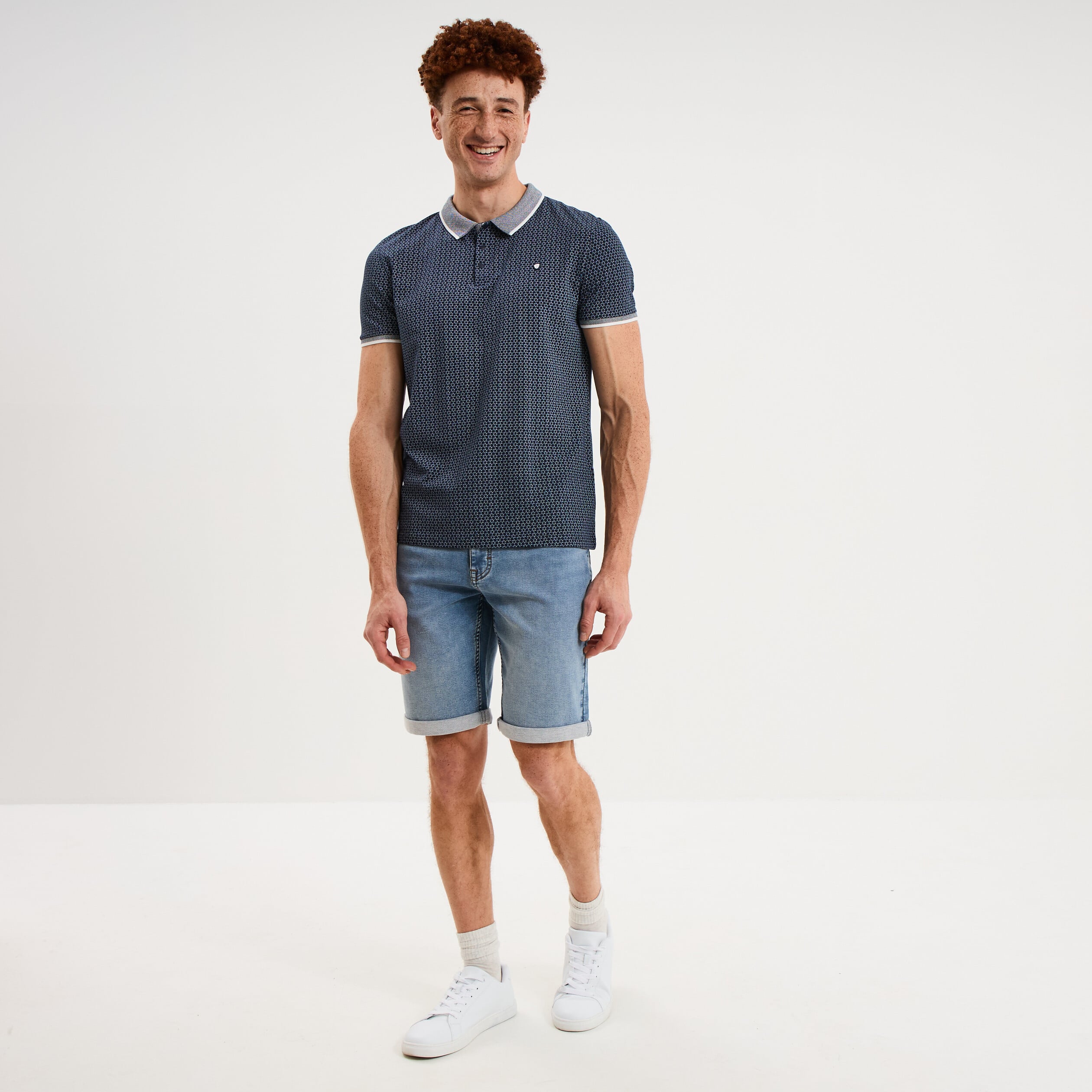 Bermuda droit &agrave; coulisse en jean denim double stone homme