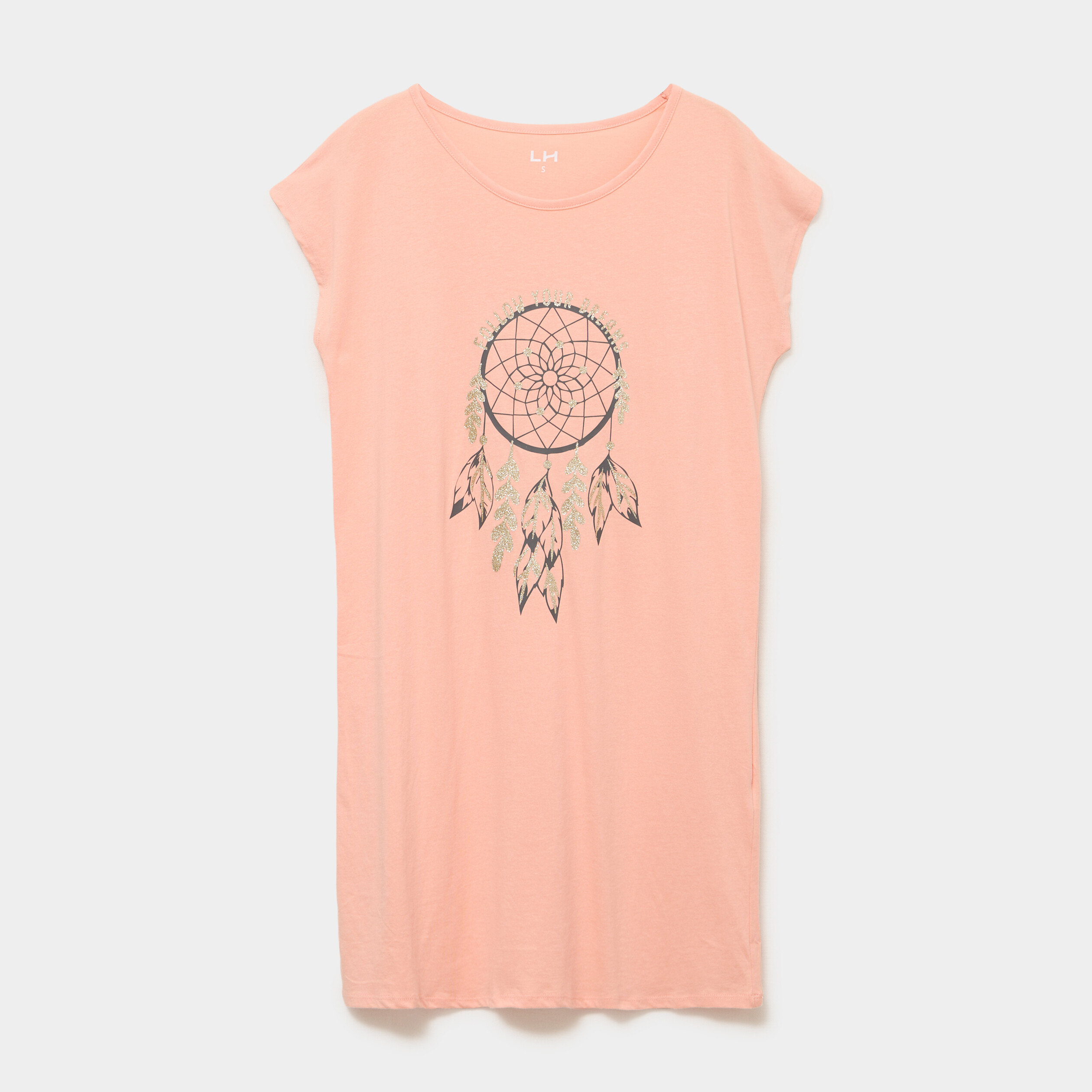 Chemise de nuit courte col rond rose clair femme