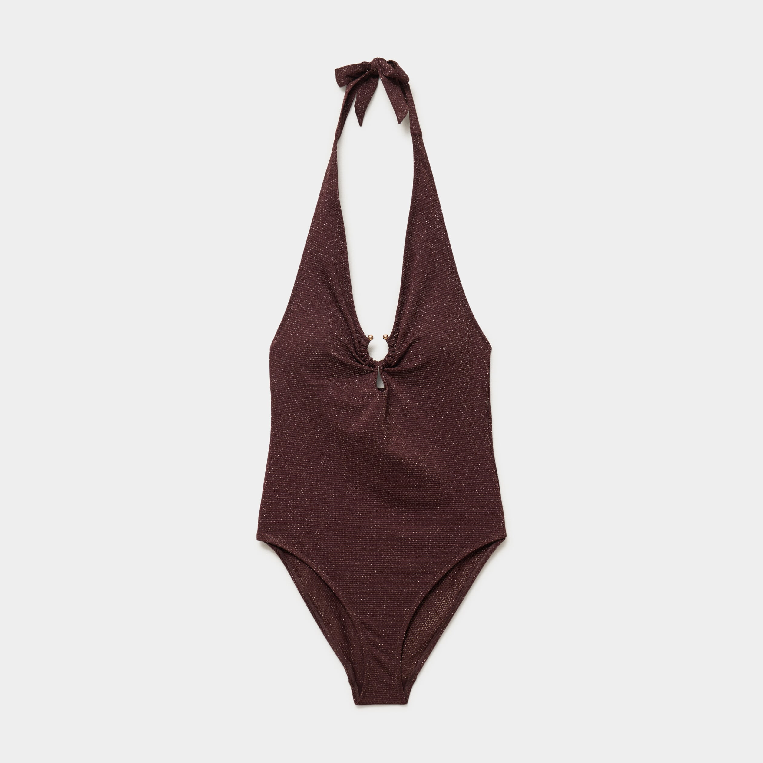 Maillot de bain une pi&egrave;ce avec anneau marron femme