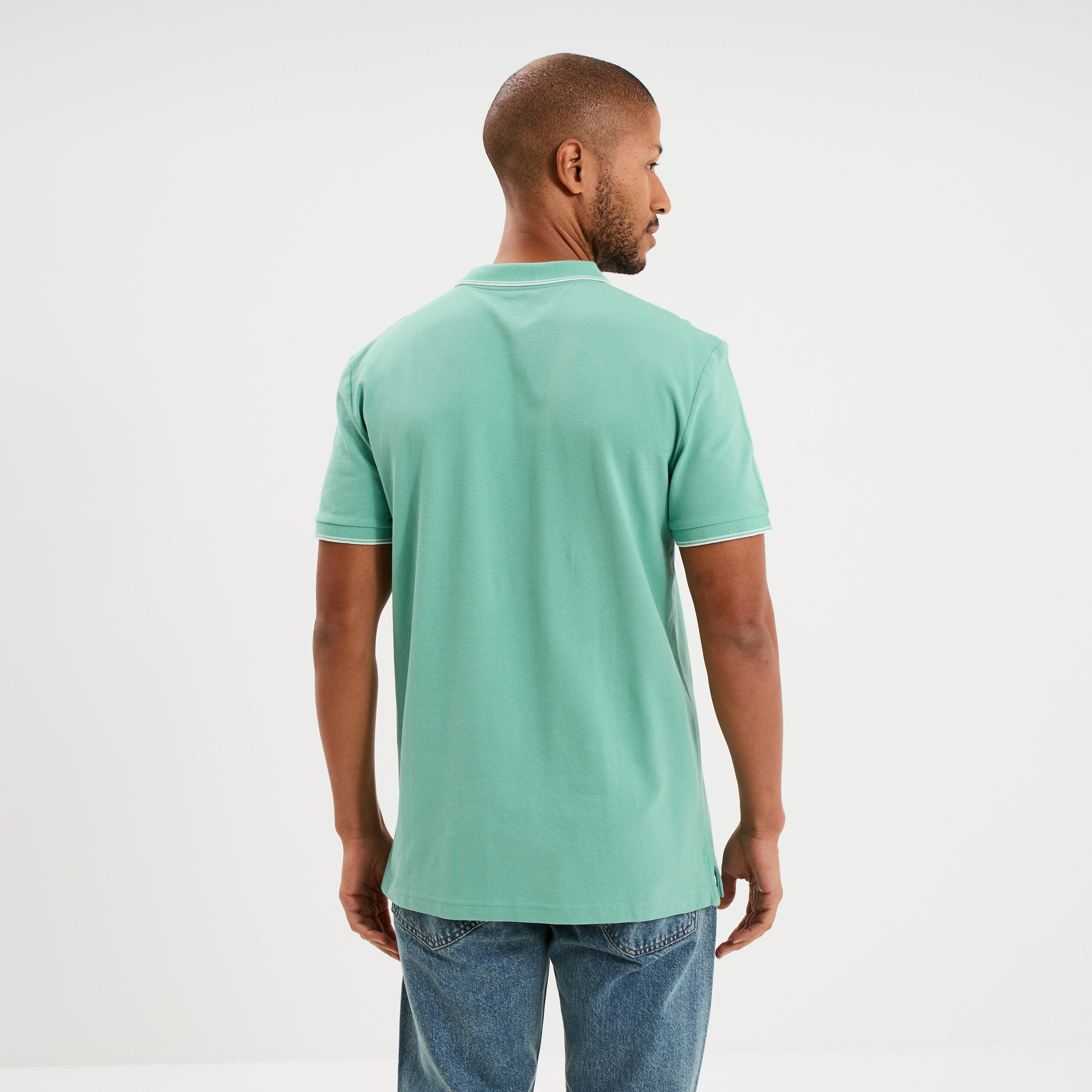 Polo piqu&eacute; coton manches courtes vert menthe homme
