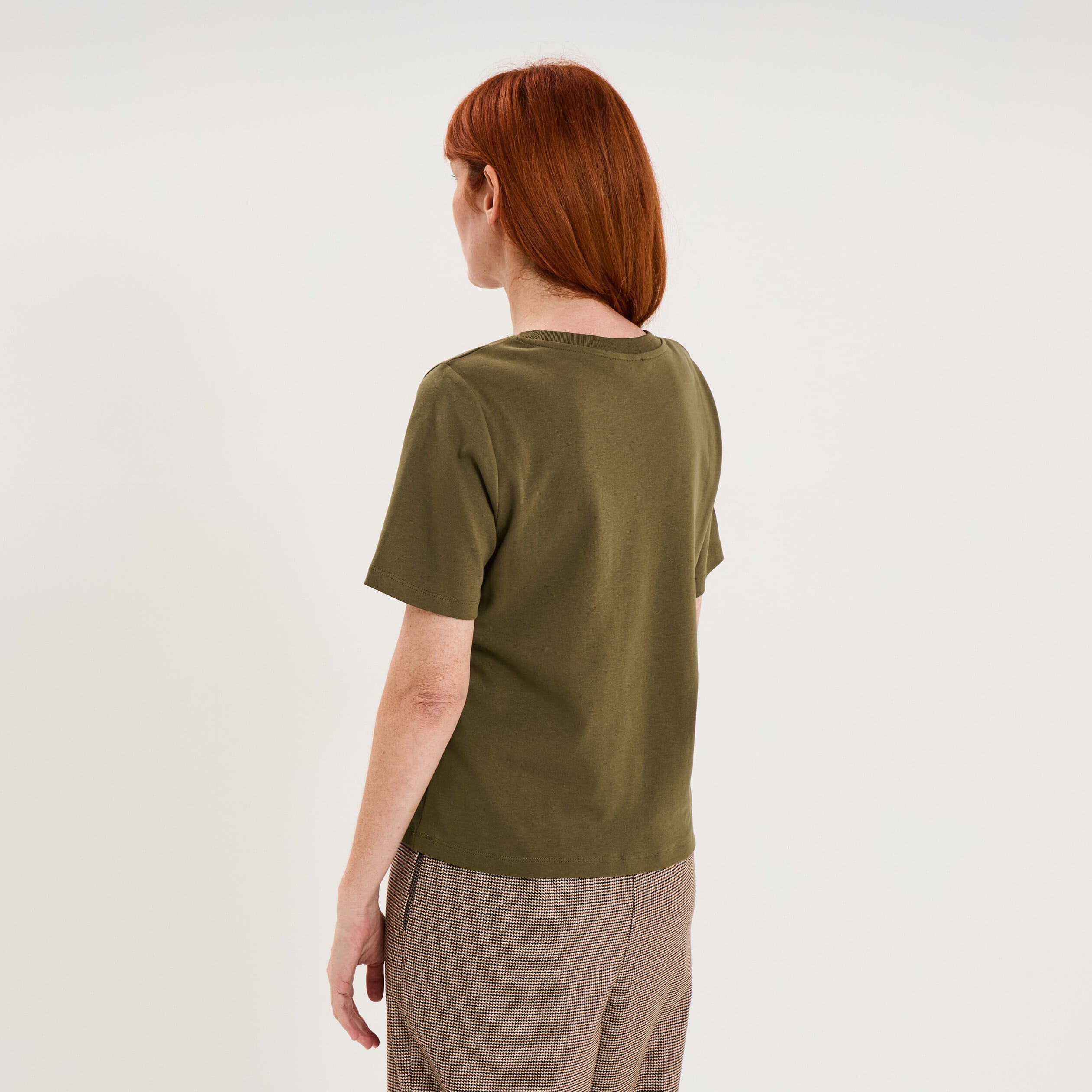 T-shirt manches courtes col rond coton vert kaki femme
