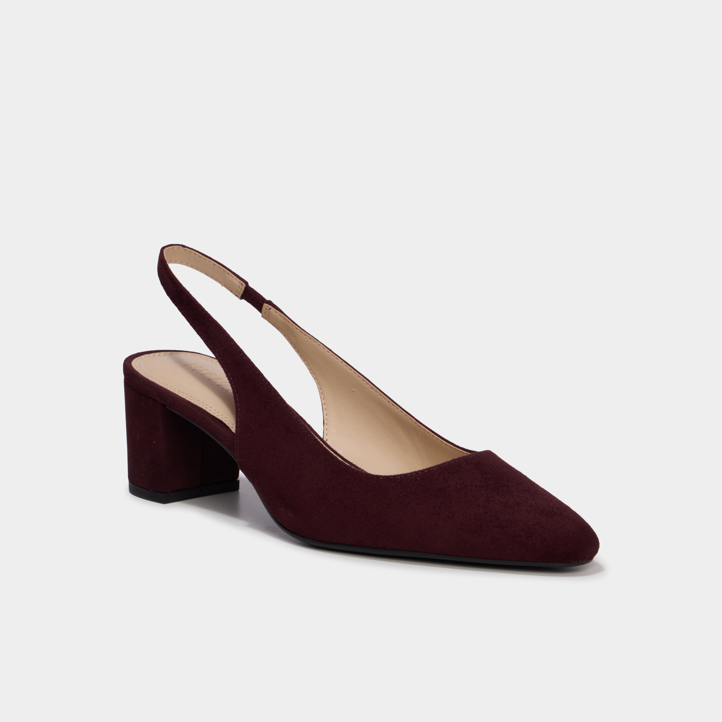Escarpin slingback talon bloc su&eacute;dine bordeaux femme