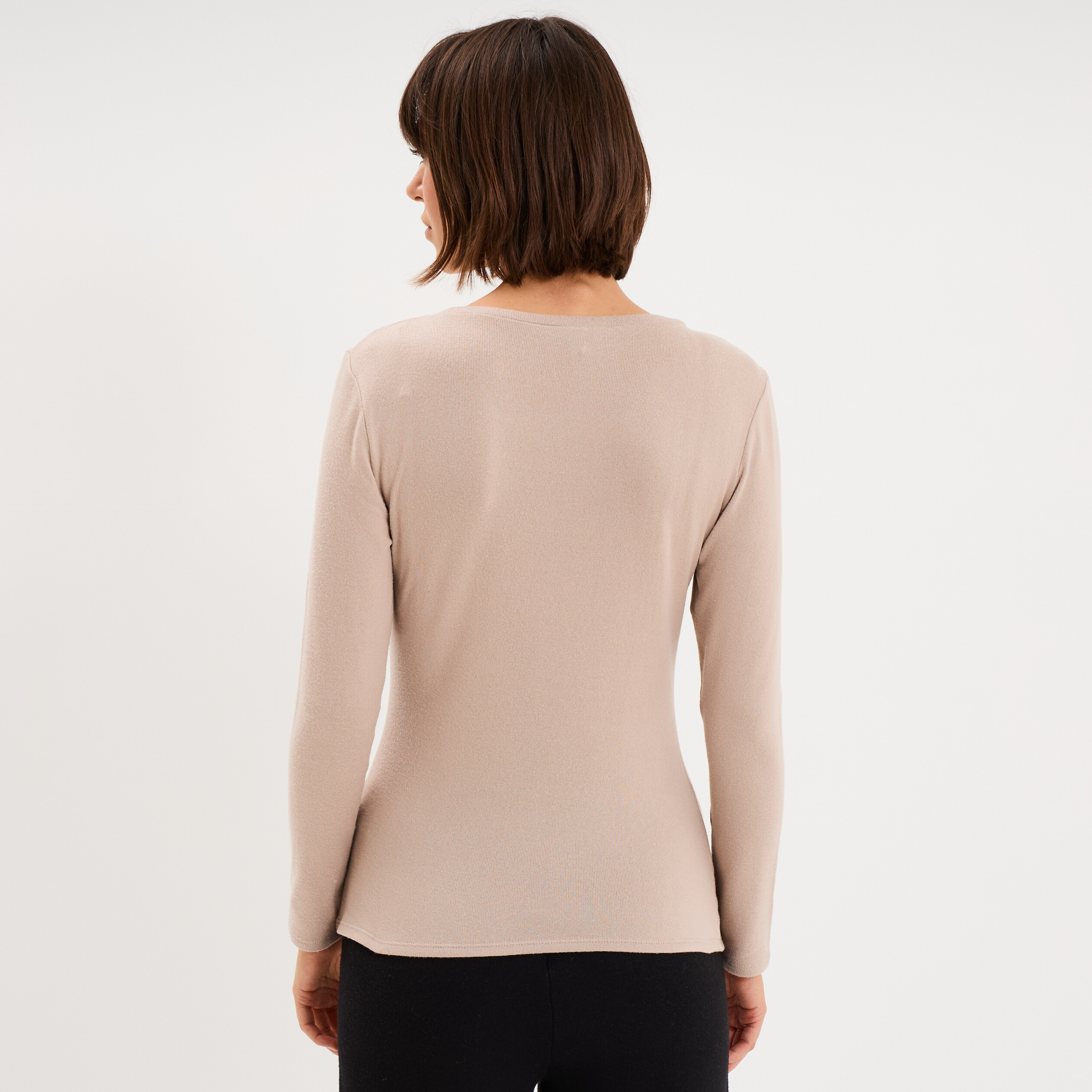 T-shirt thermique manches longues beige femme