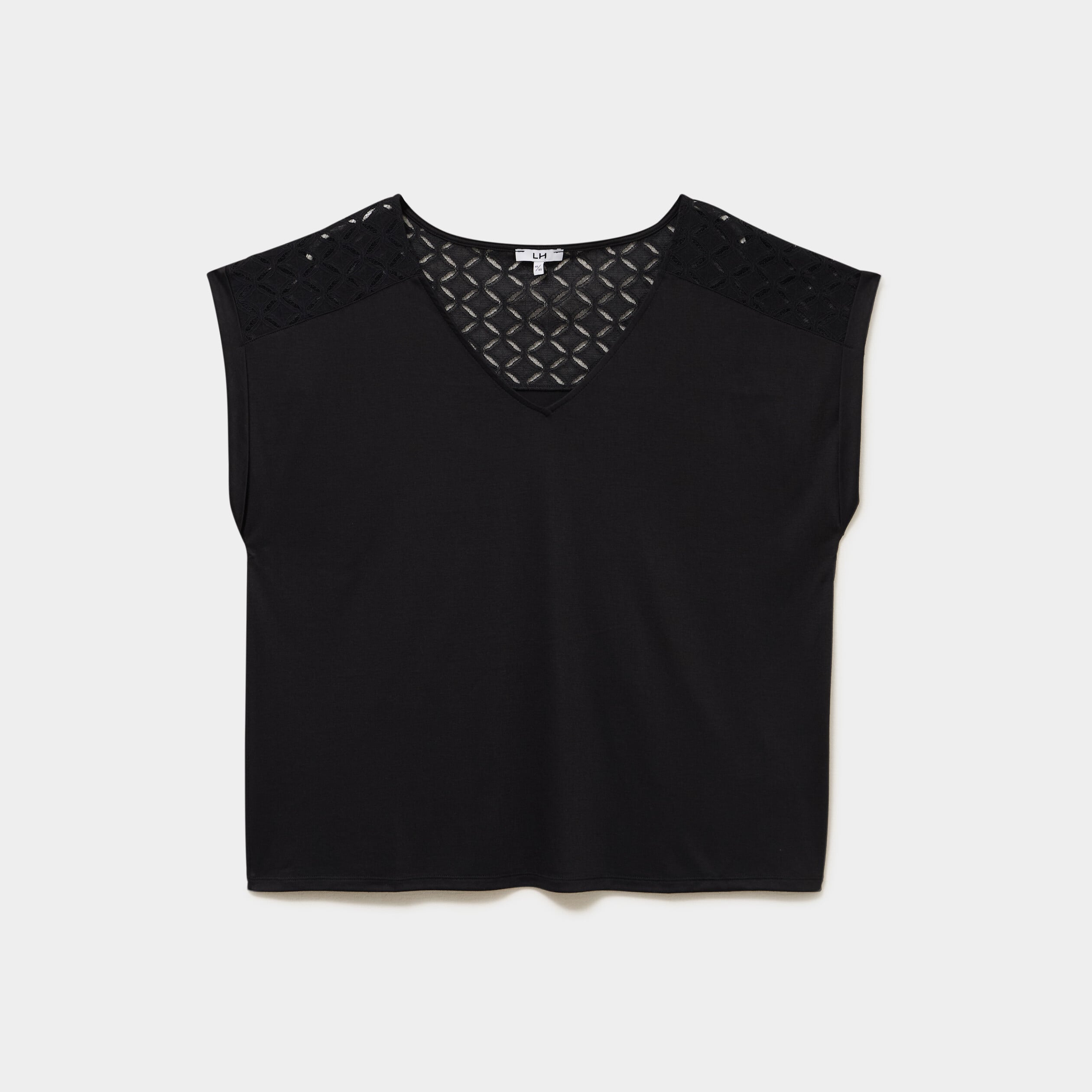T-shirt droit avec dos dentelle oversize noir femme grande taille