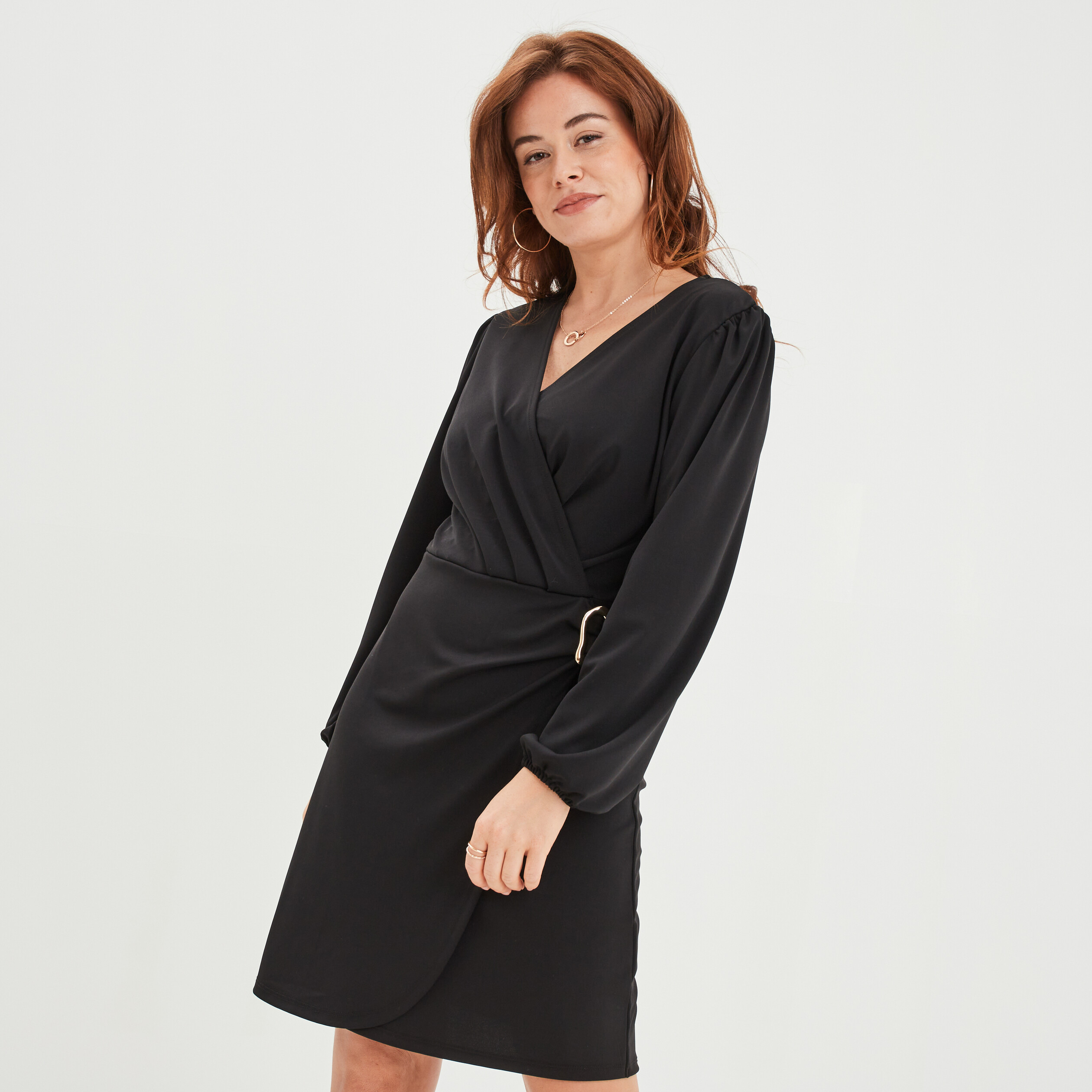 Robe portefeuille satin Mosquitos noir femme La Halle