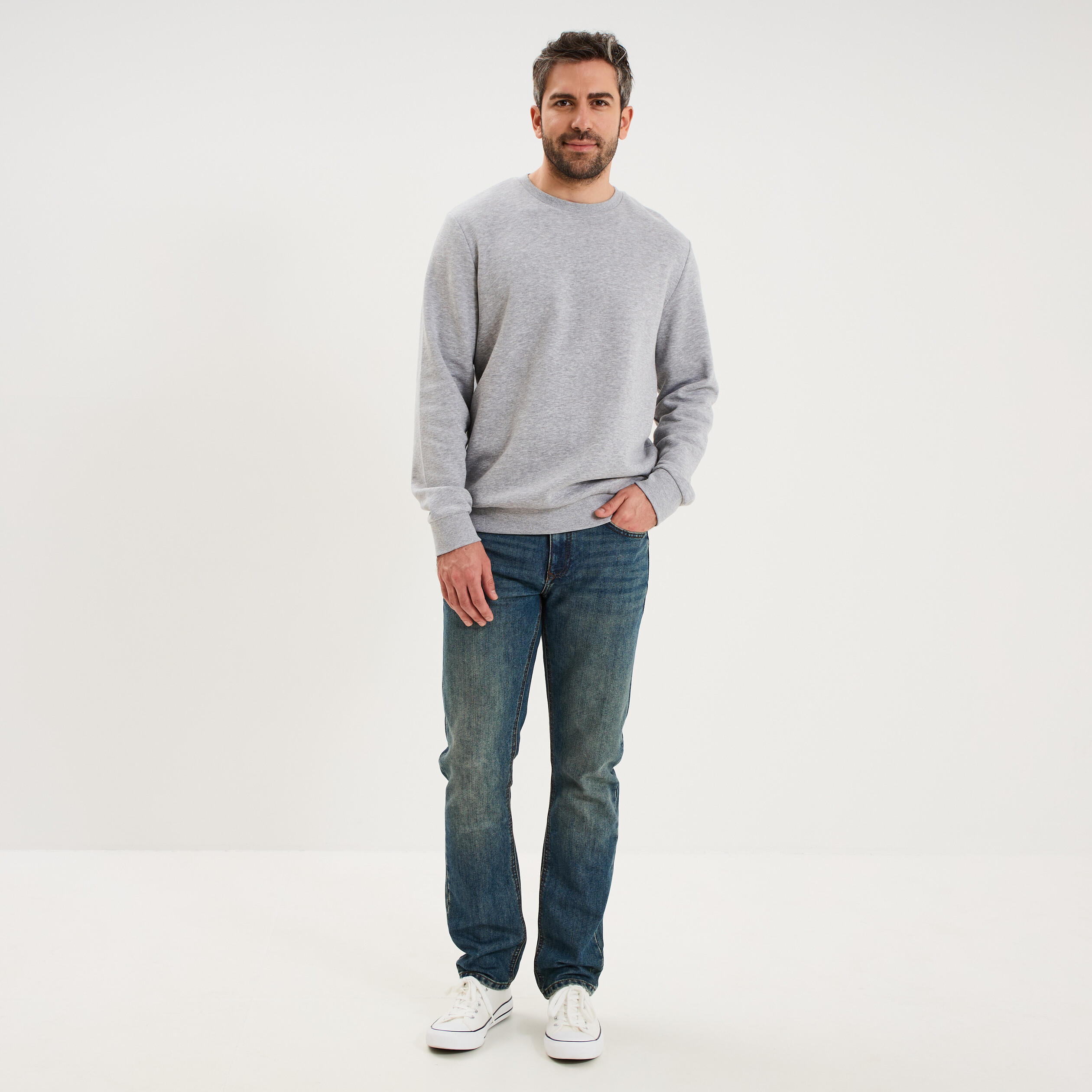 Sweat molleton col rond gris clair homme