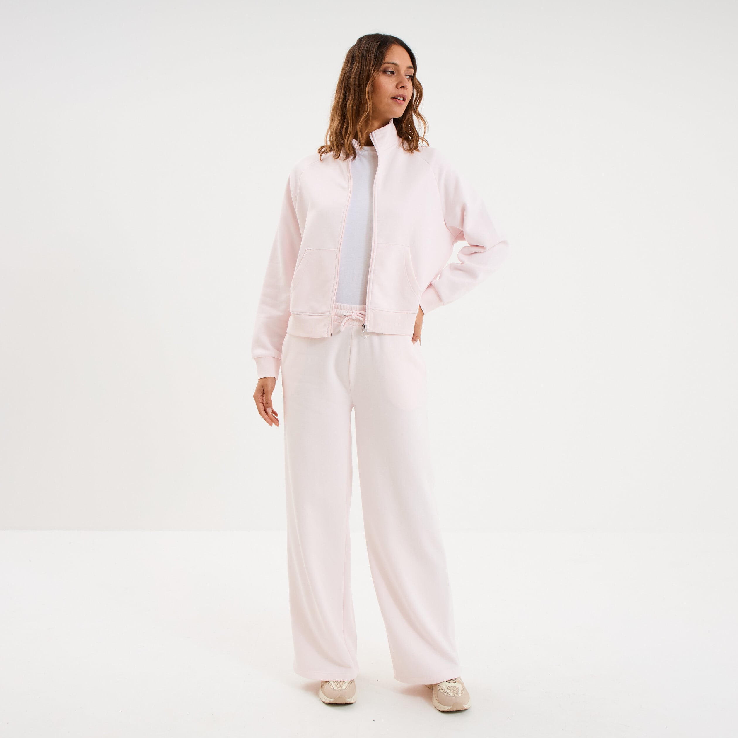 Pantalon jogging large taille &eacute;lastiqu&eacute;e rose clair femme