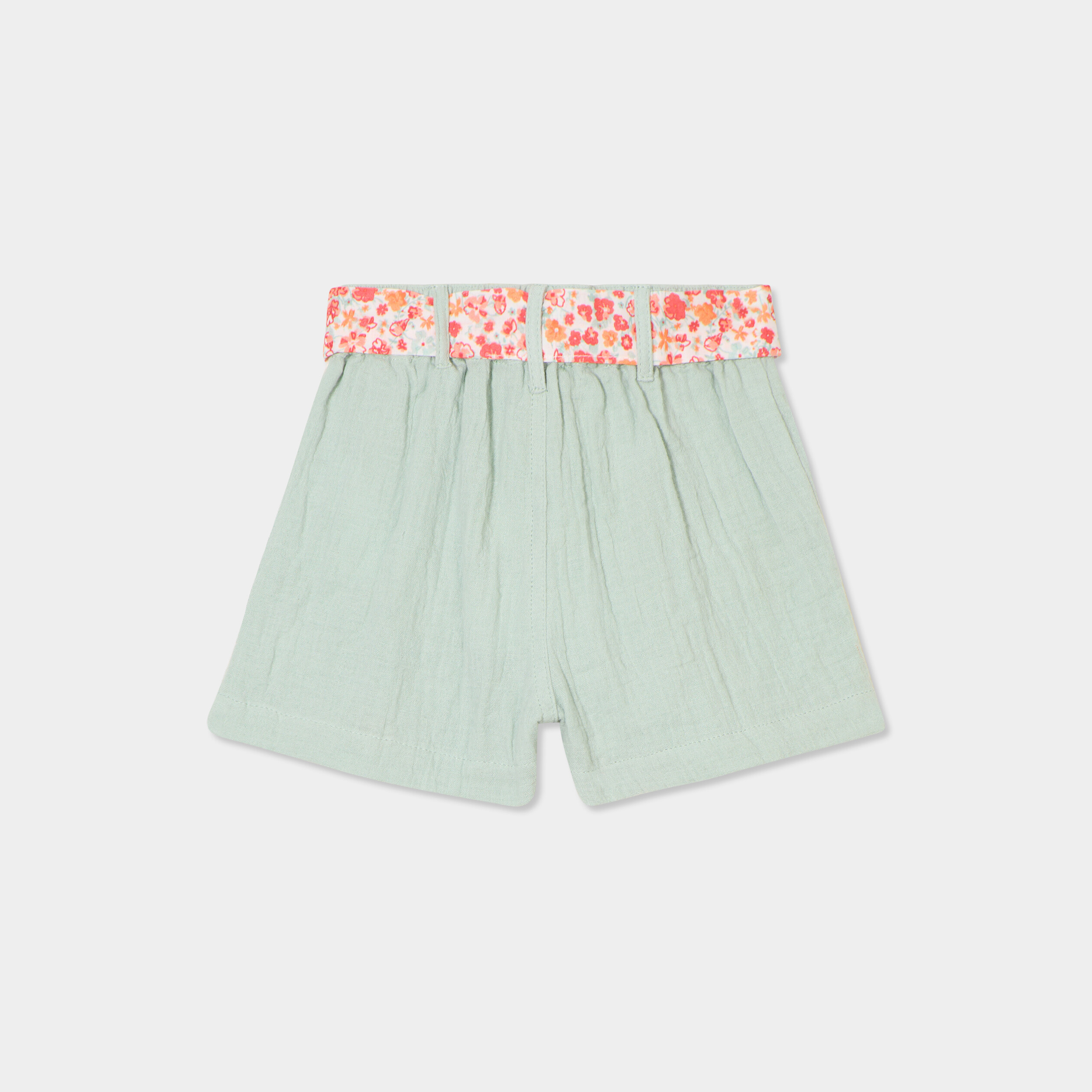 short ceinture foulard en gaze de coton vert pastel bebef Short ceinture foulard en gaze de coton vert pastel bébé fille