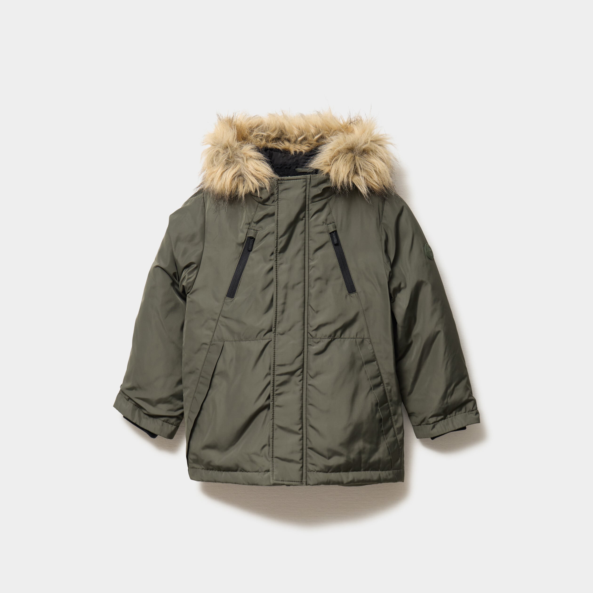 Parka &agrave; capuche fausse fourrure vert kaki gar&ccedil;on