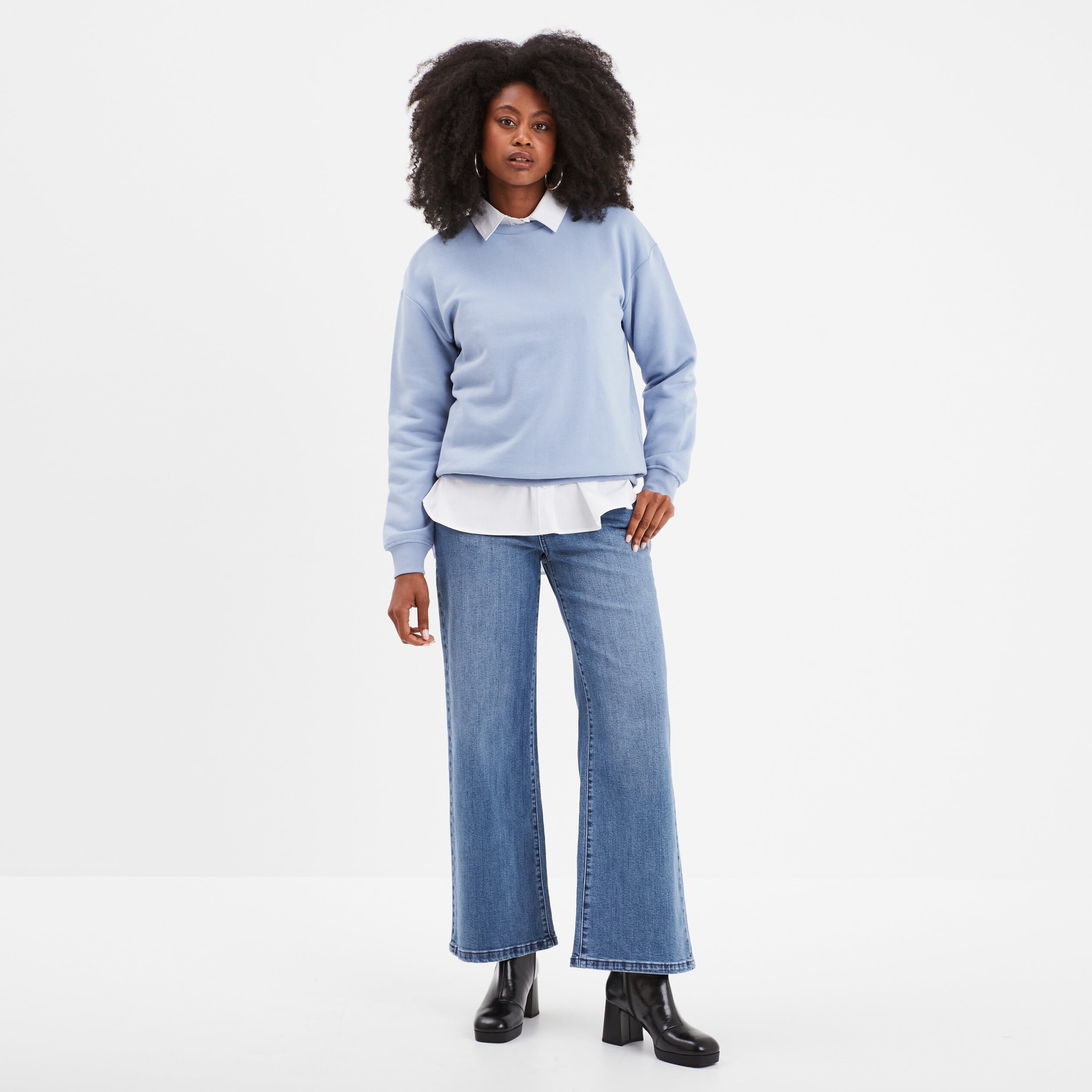 Jean flare cropped taille haute &agrave; pont denim triple stone femme
