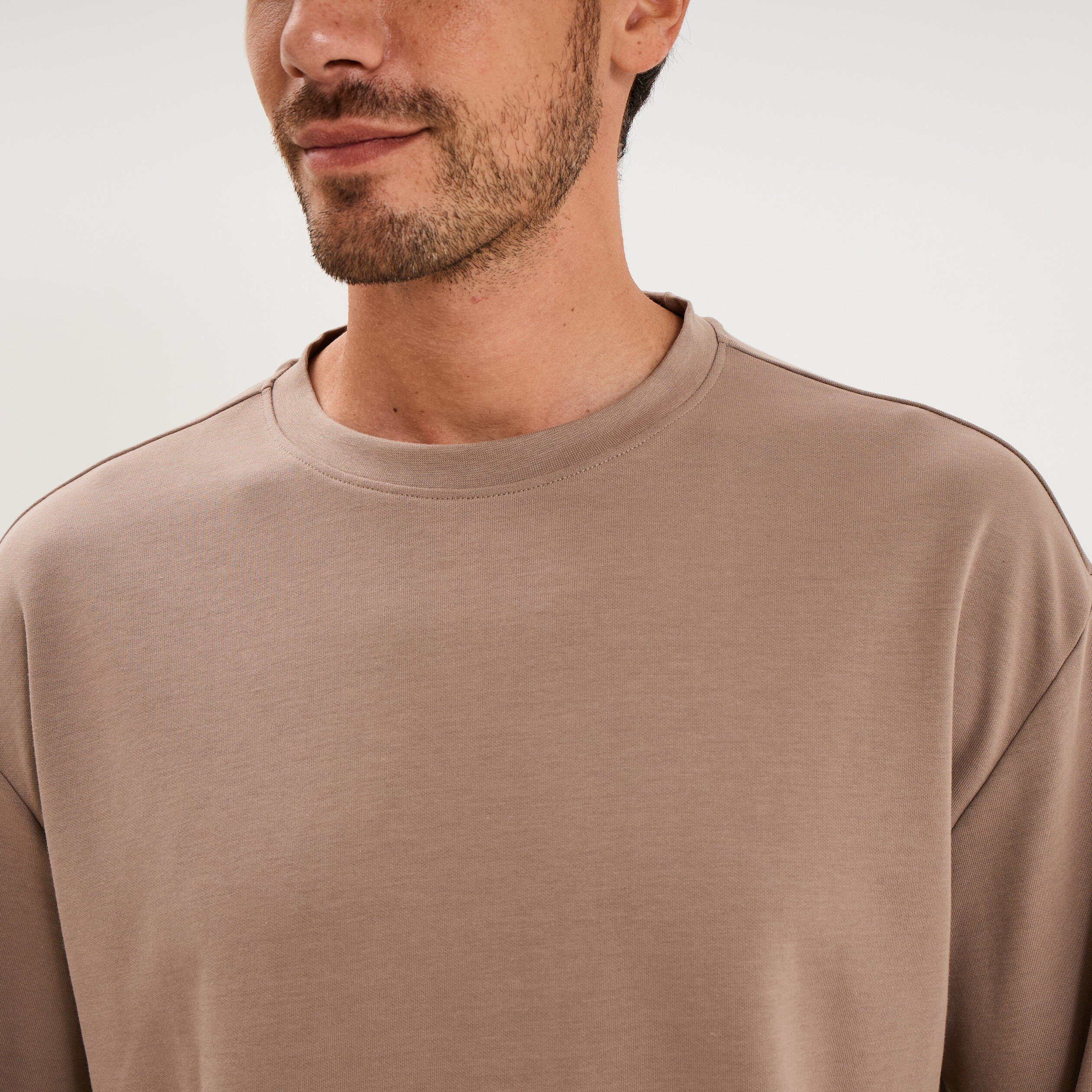T-shirt col rond manches longues gris homme