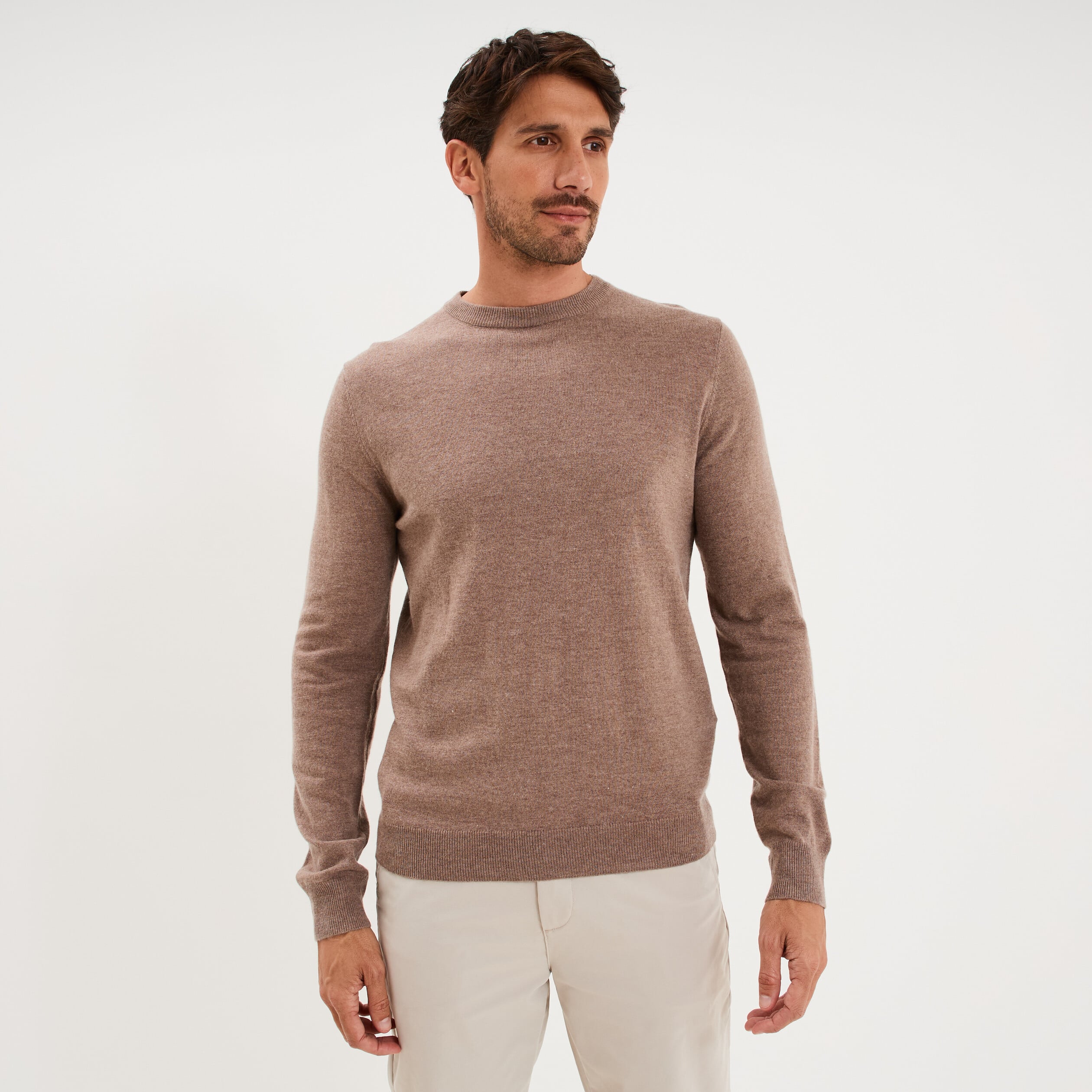 Pull col rond manches longues gris homme