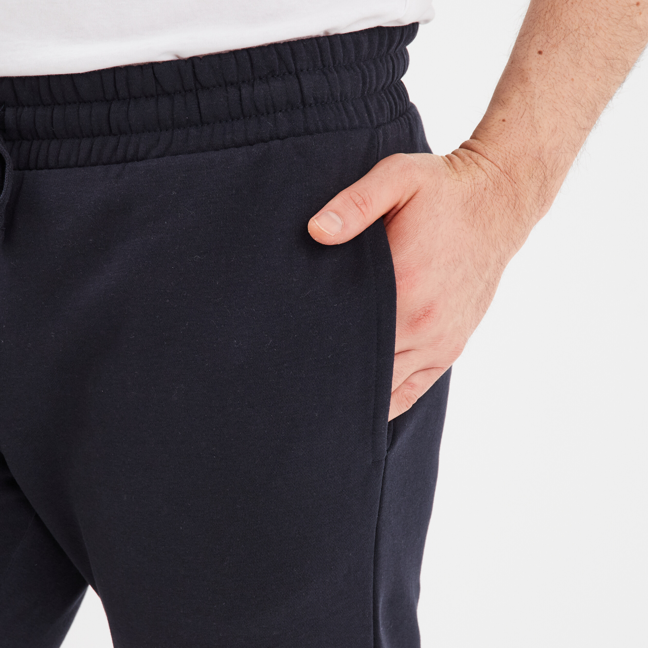 Pantalon jogging droit molleton bleu marine homme