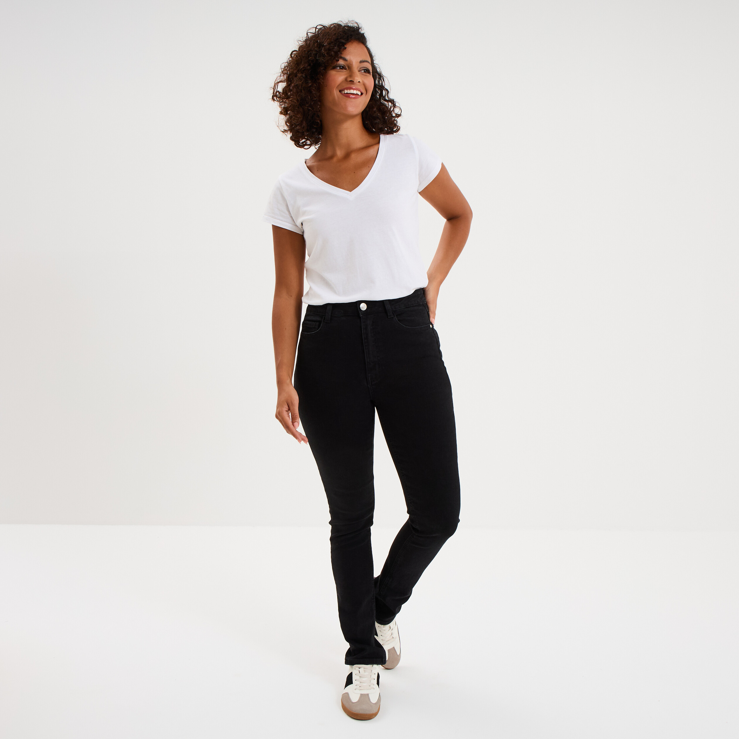 Jeans slim taille haute denim noir femme