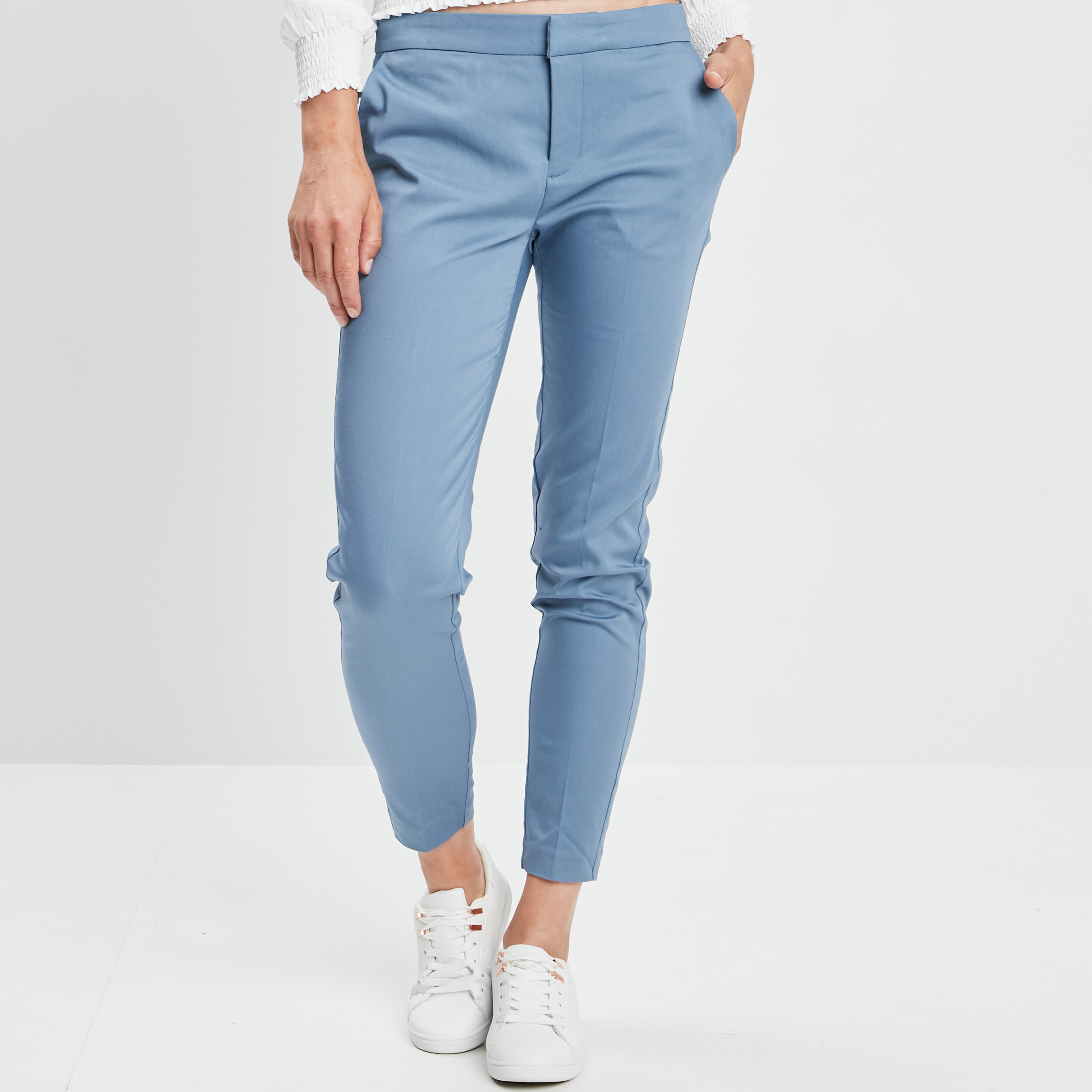 pantalon cigarette taille normale bleu gris femme Pantalon cigarette taille normale bleu gris femme