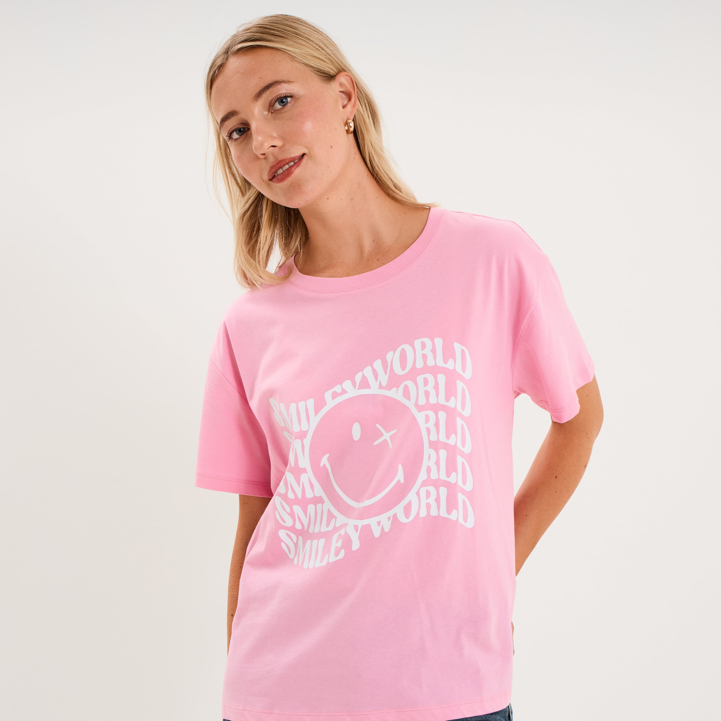 T-shirt manches courtes Smiley World rose pastel femme