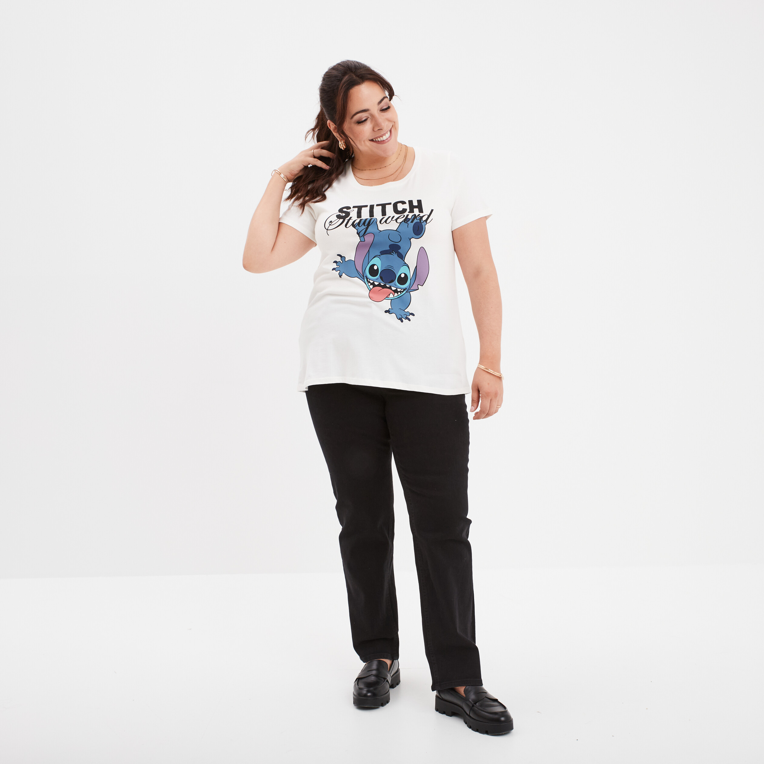t shirt manches courtes coton stitch ivoire femmegt T-shirt manches courtes coton Stitch ivoire femme grande taille