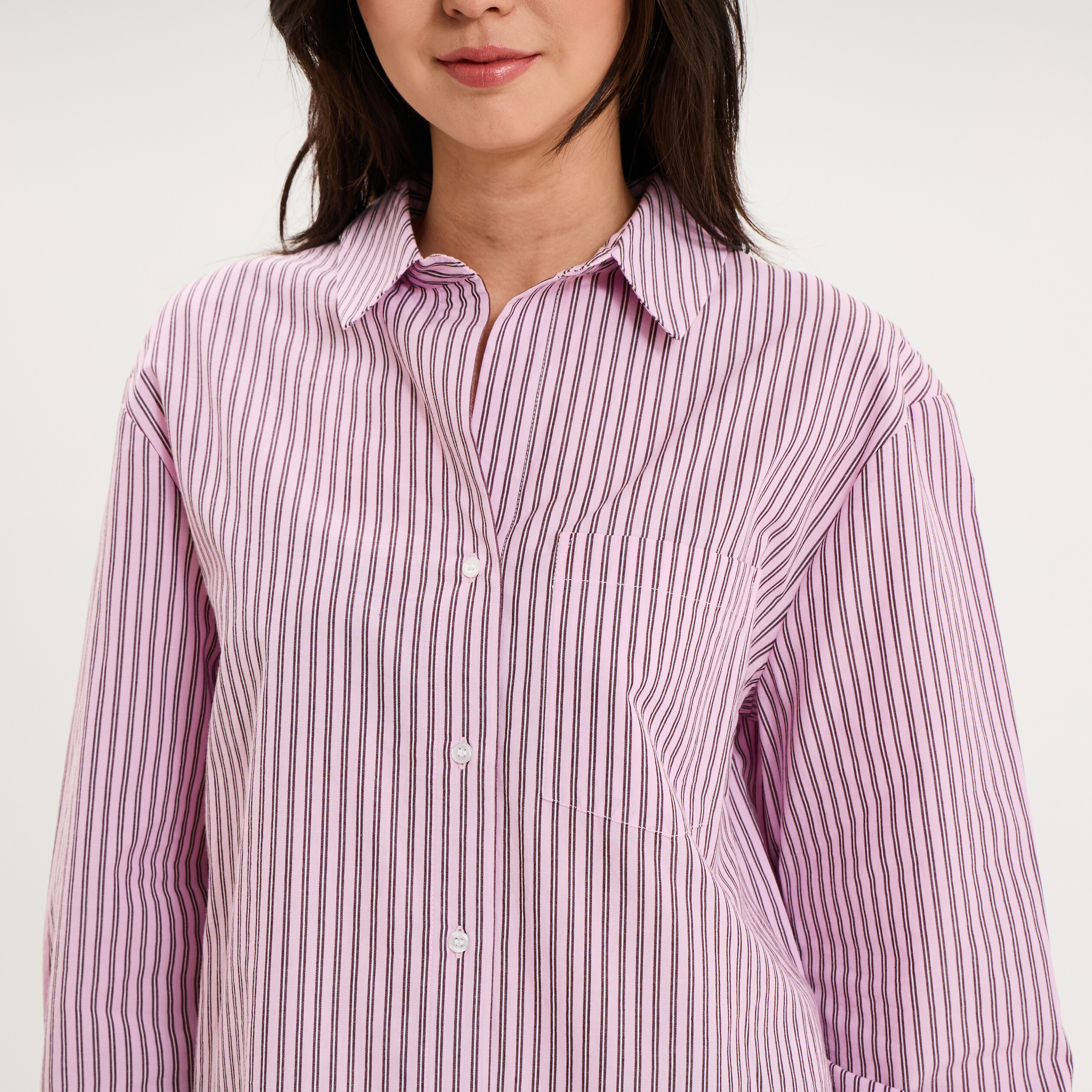 Chemise oversize 1 poche coton rose femme
