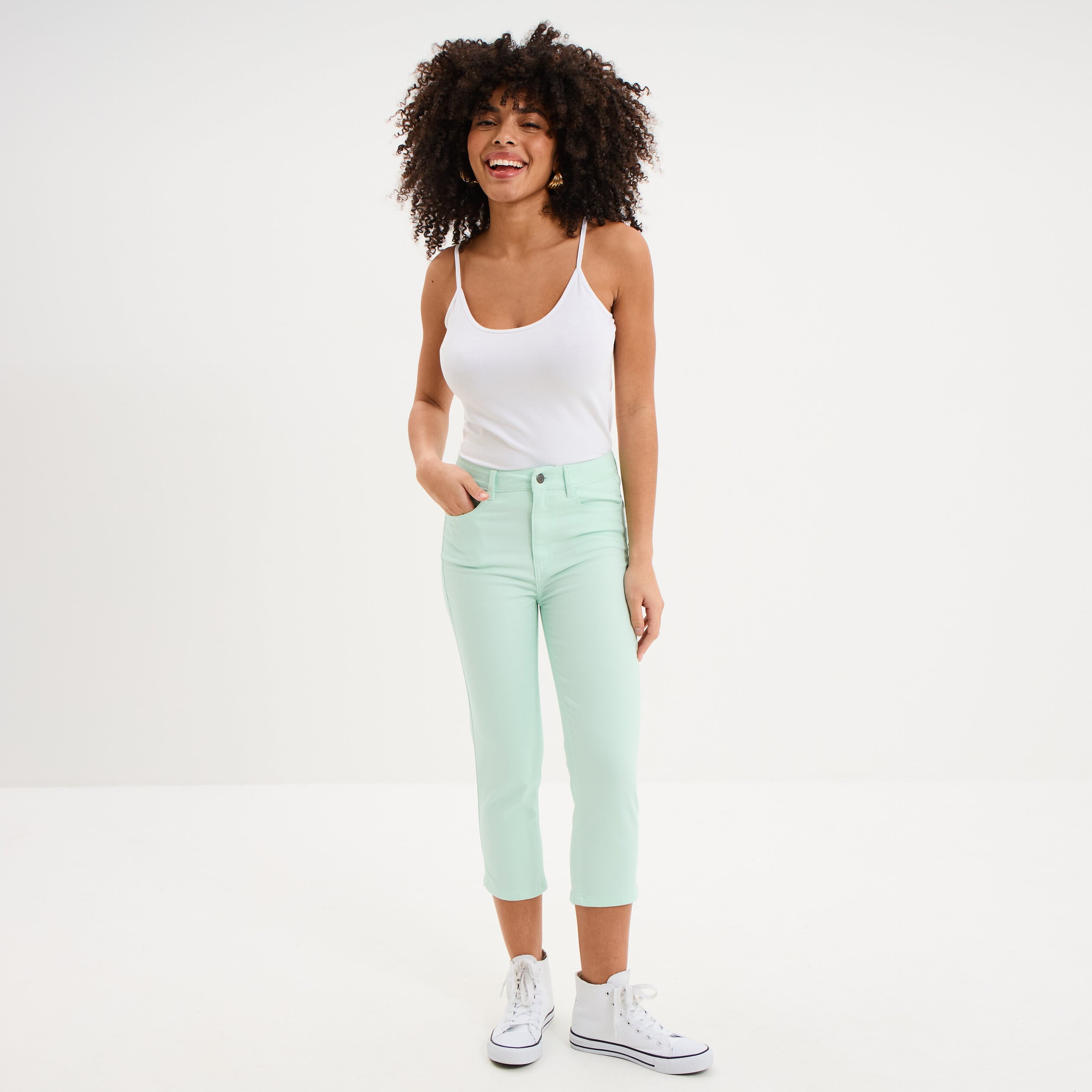 Pantalon capri slim twill 5 poches vert clair femme