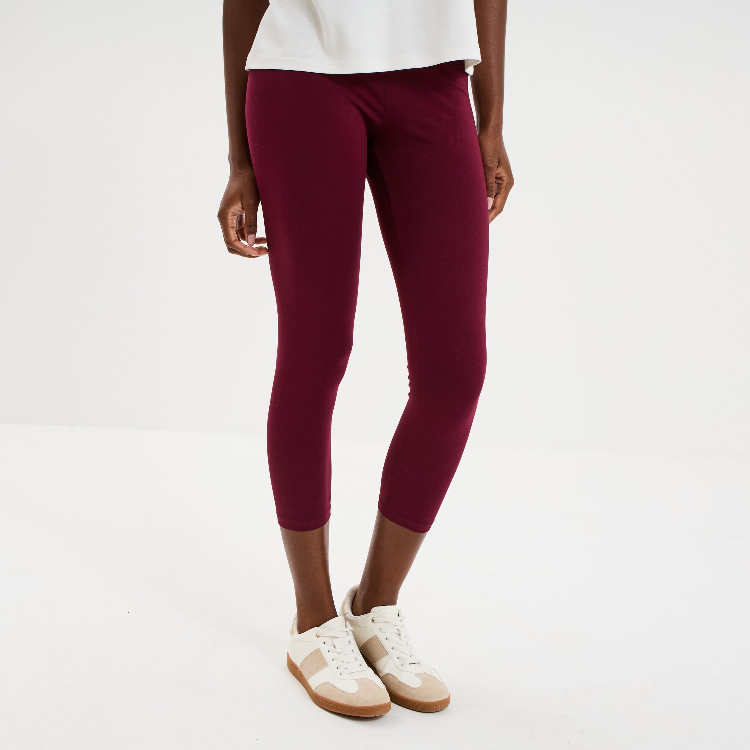 Legging 7/8 &egrave;me taille &eacute;lastiqu&eacute;e bordeaux femme