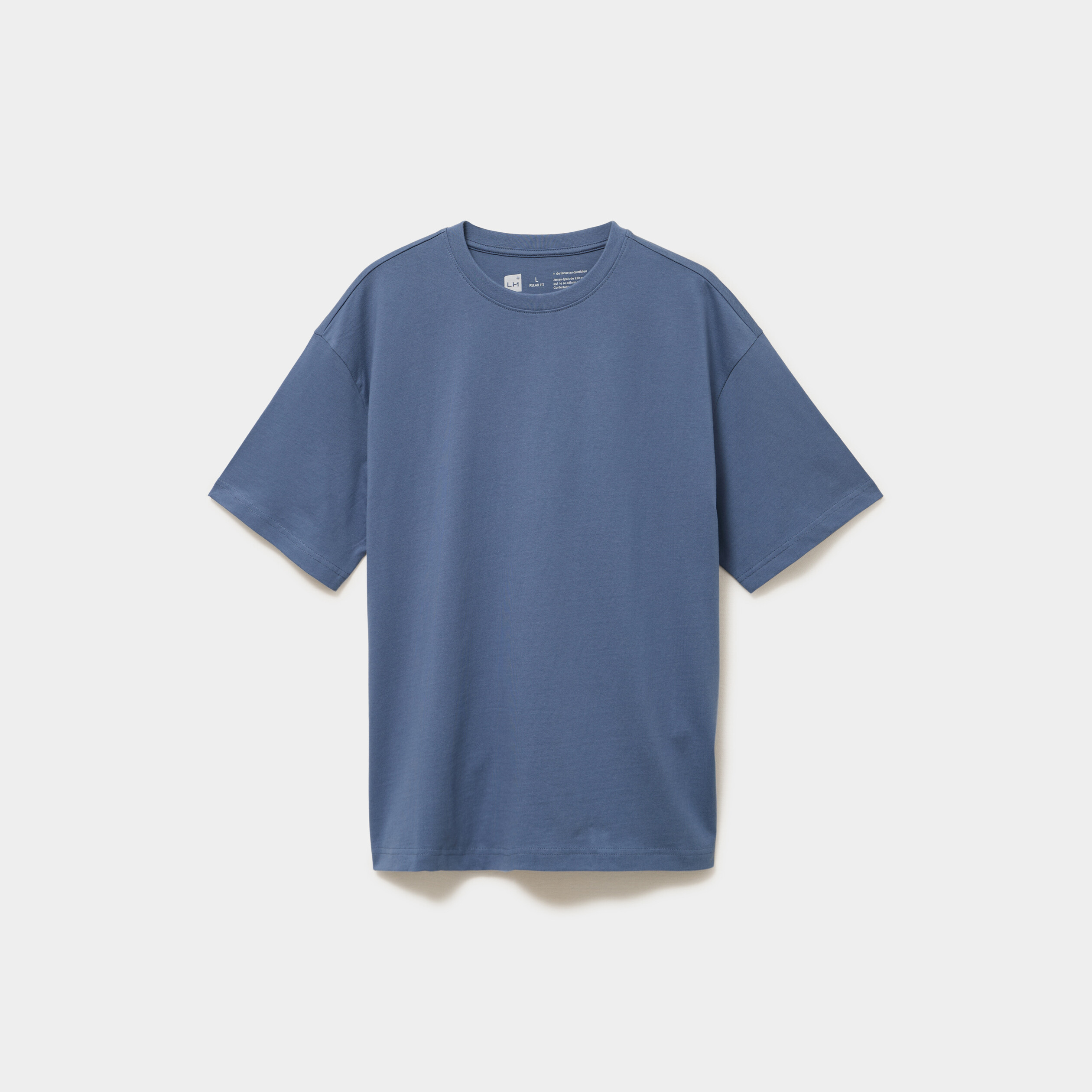 T-shirt col rond coupe relax coton &eacute;pais bleu gris homme