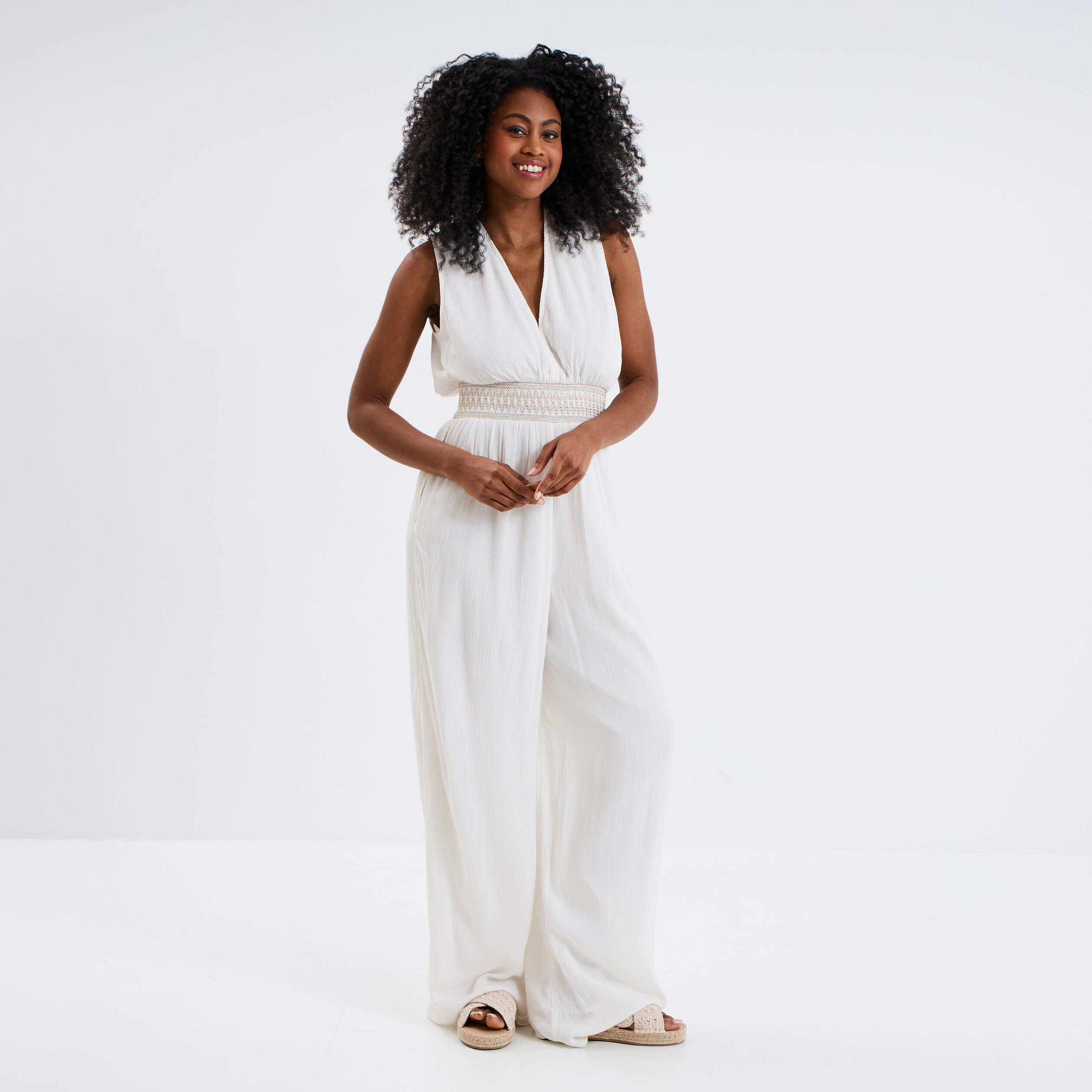 combinaison pantalon dos en v blanc femme Combinaison pantalon dos en V blanc femme