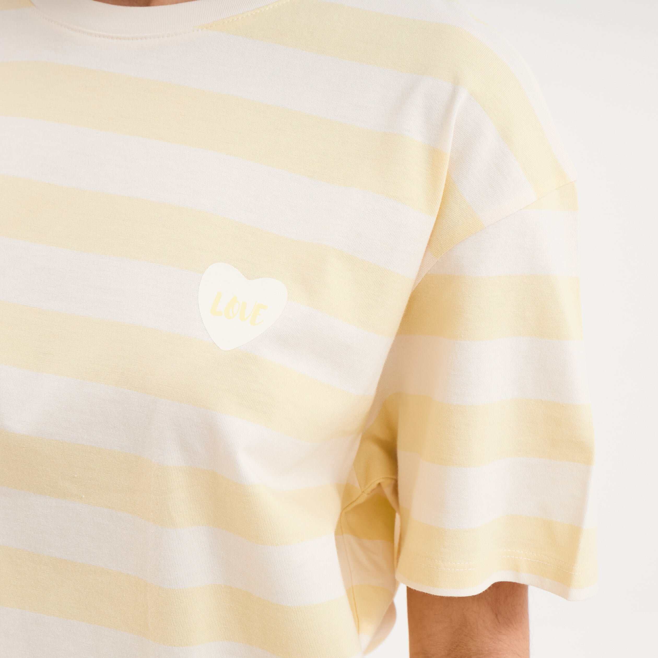 T-shirt droit &agrave; manches courtes coton jaune citron femme