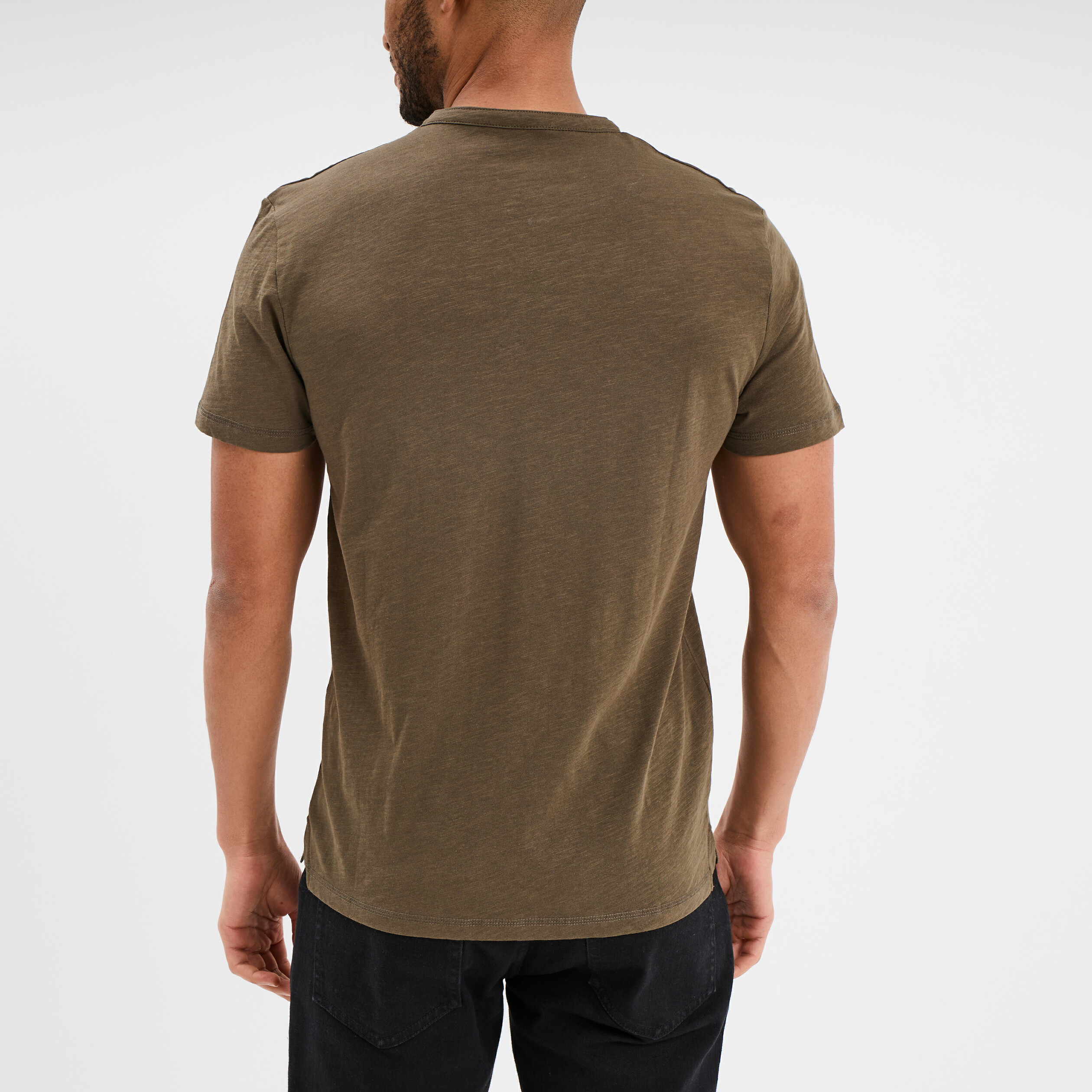 t shirt col tunisien manches courtes vert kaki homme T-shirt col tunisien manches courtes vert kaki homme