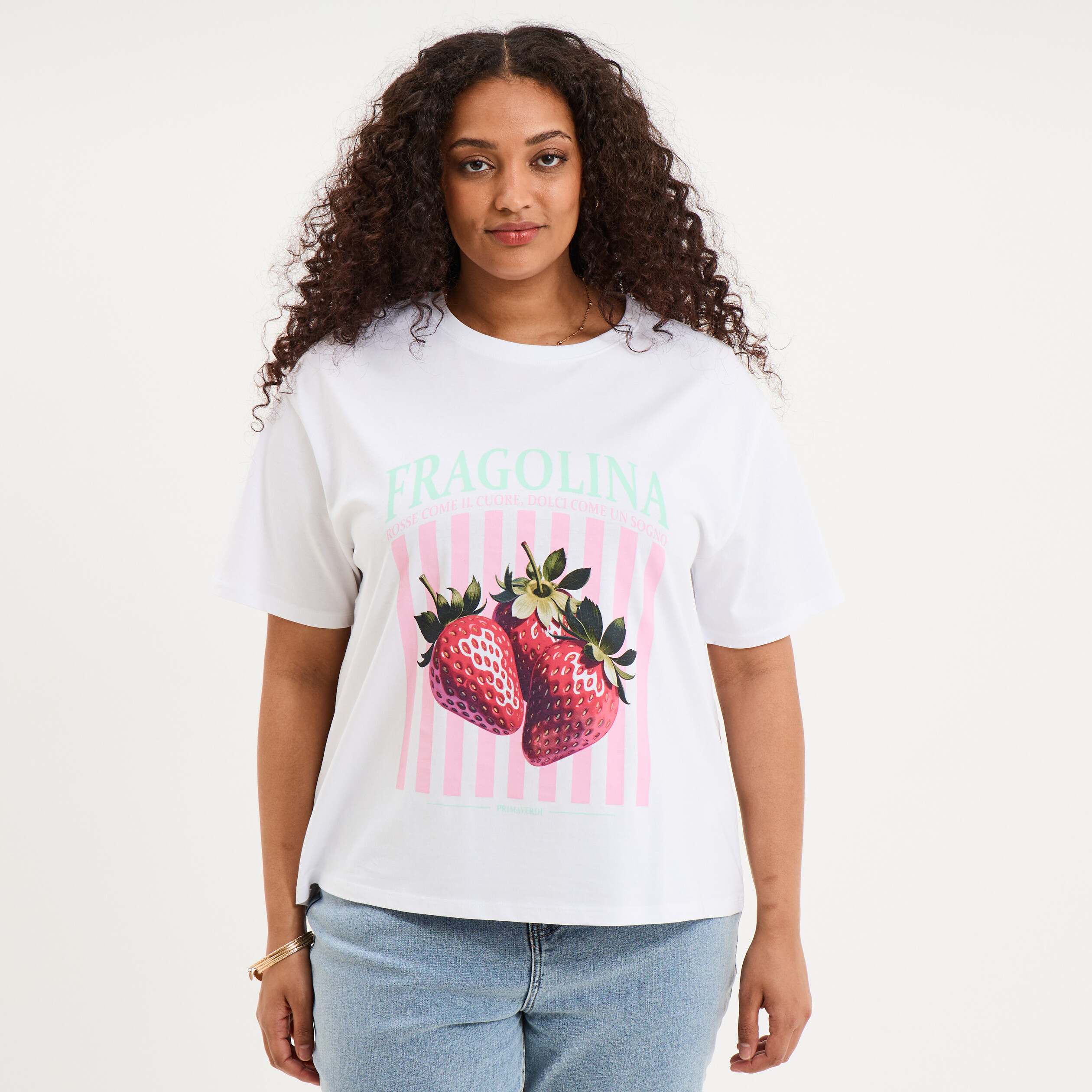 T-shirt avec manches courtes droit coton blanc femme grande taille