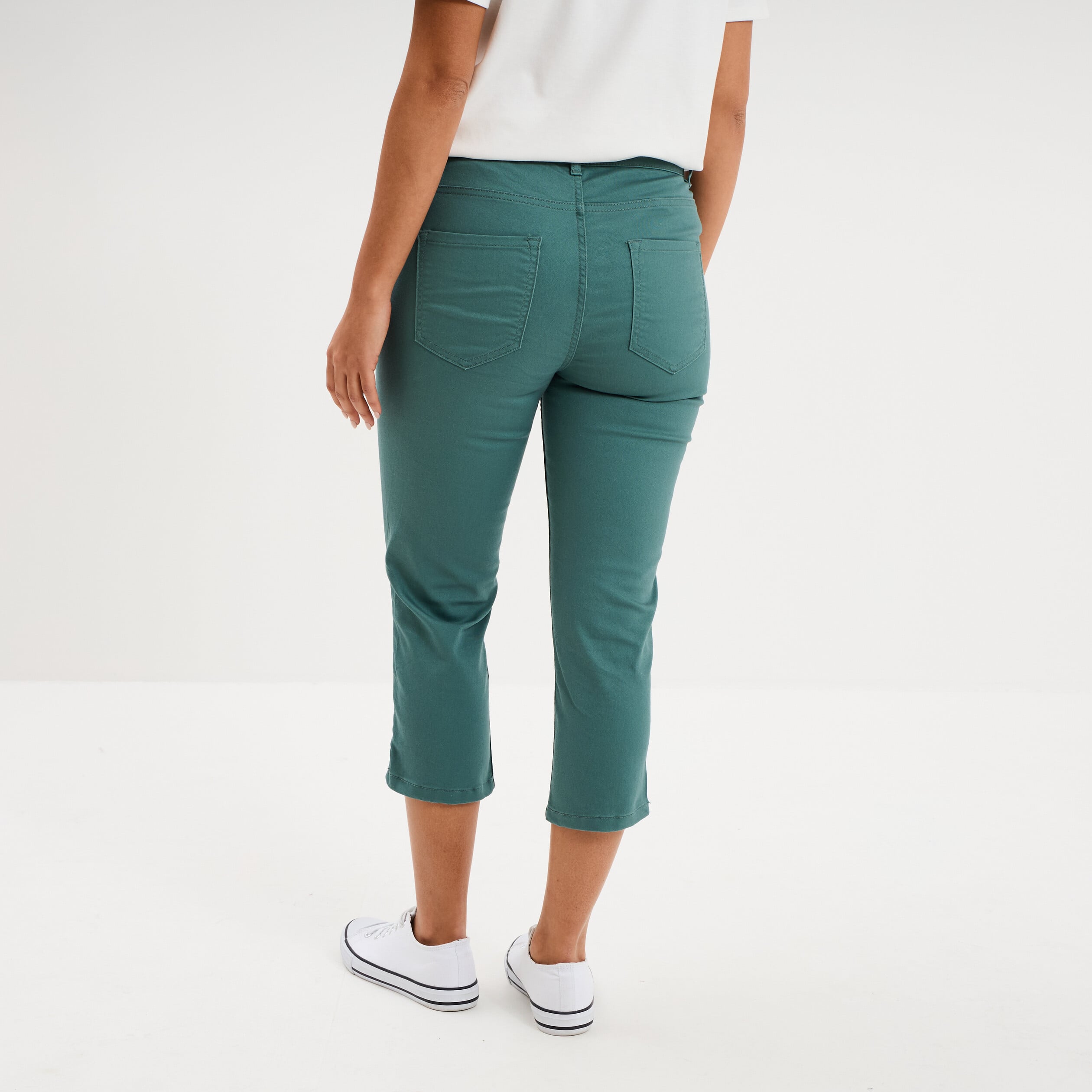 Pantalon capri slim twill 5 poches vert fonc&eacute; femme