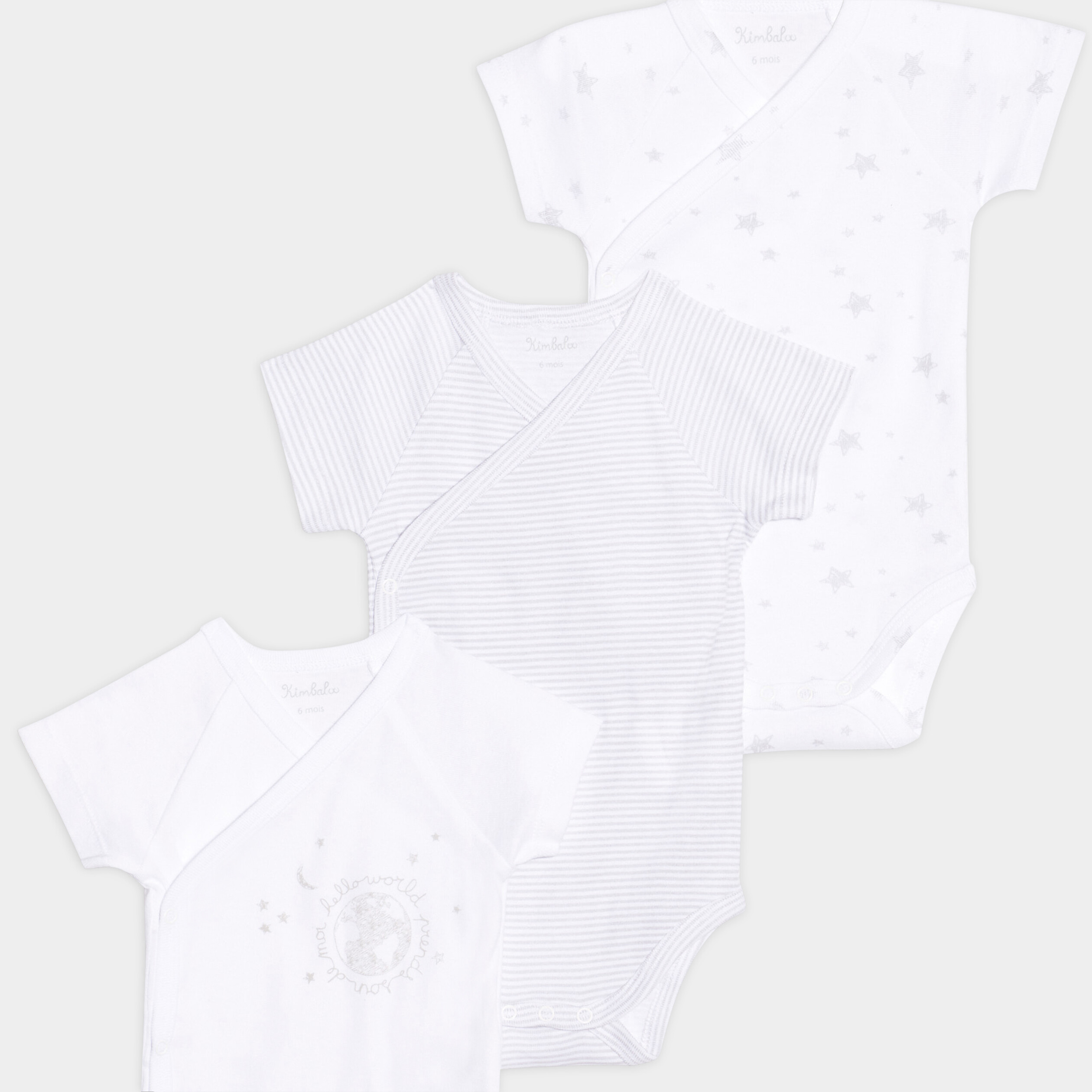 lot 3 bodies coton manches courtes blanc bebe Lot 3 bodies coton manches courtes blanc bébé