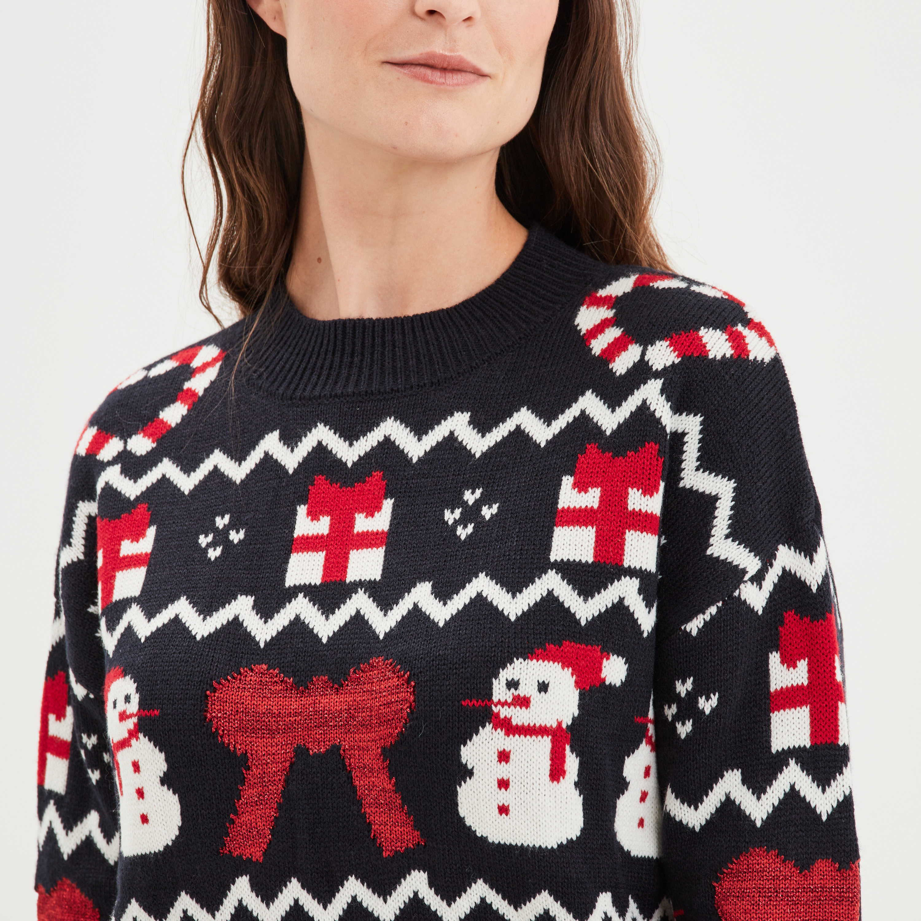 pull de noel manches longues et col rond bleu marine femme Pull de Noël manches longues et col rond bleu marine femme