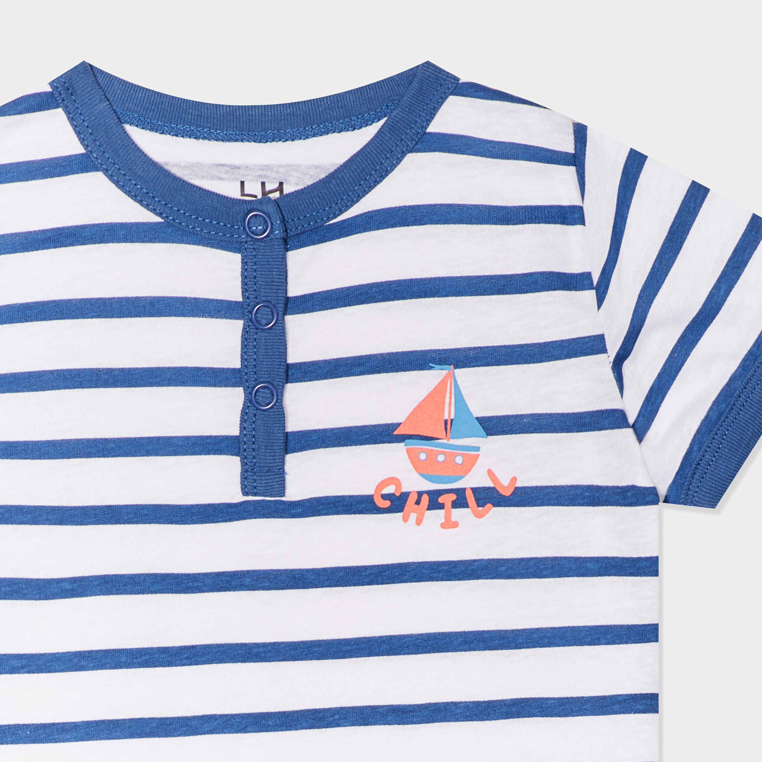 VERTBAUDET Pull à Rayures Colorées Boutonné Épaule Bébé Garçon - Doux Et Stylé En Denim Fabric
