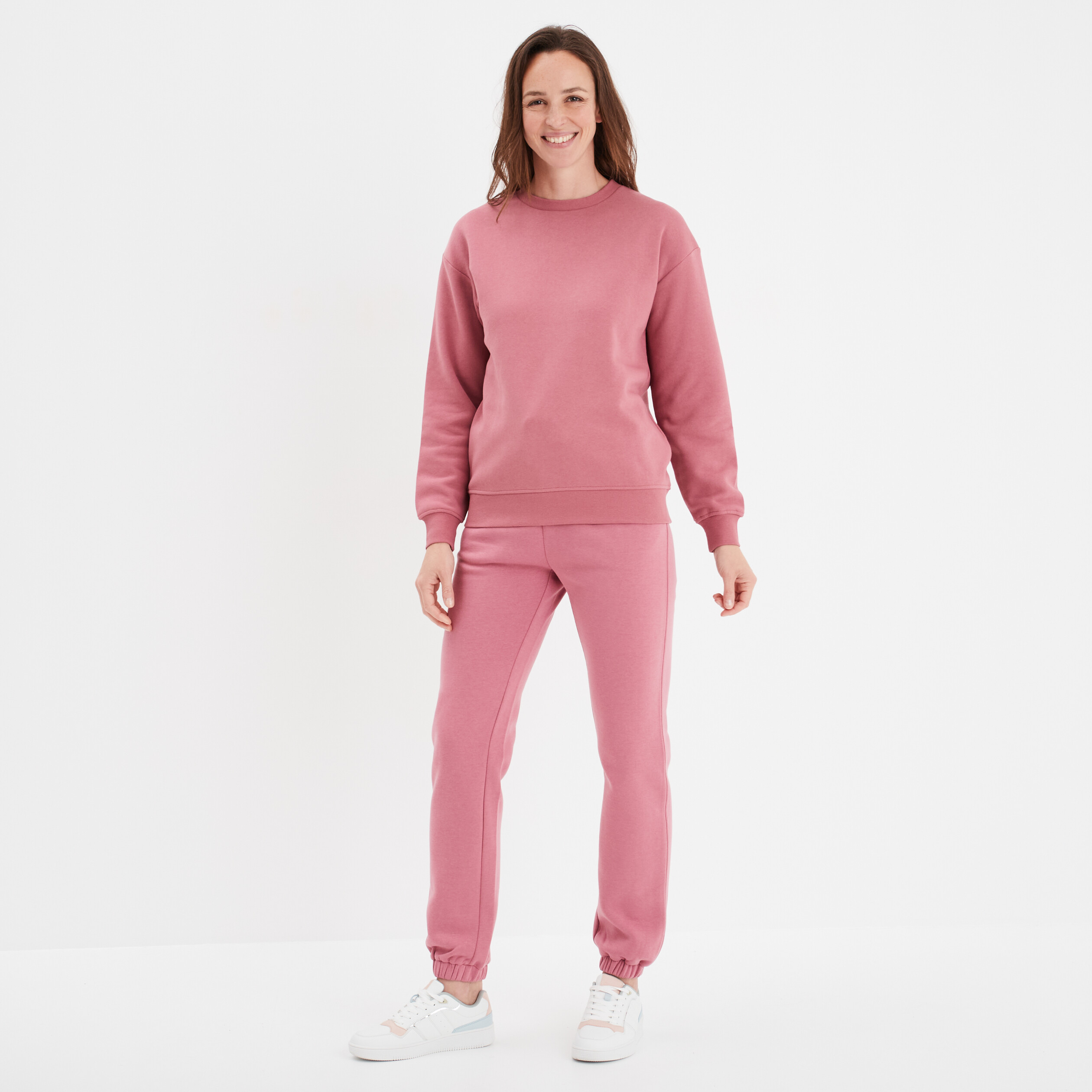 Pantalon jogging droit molleton vieux rose femme