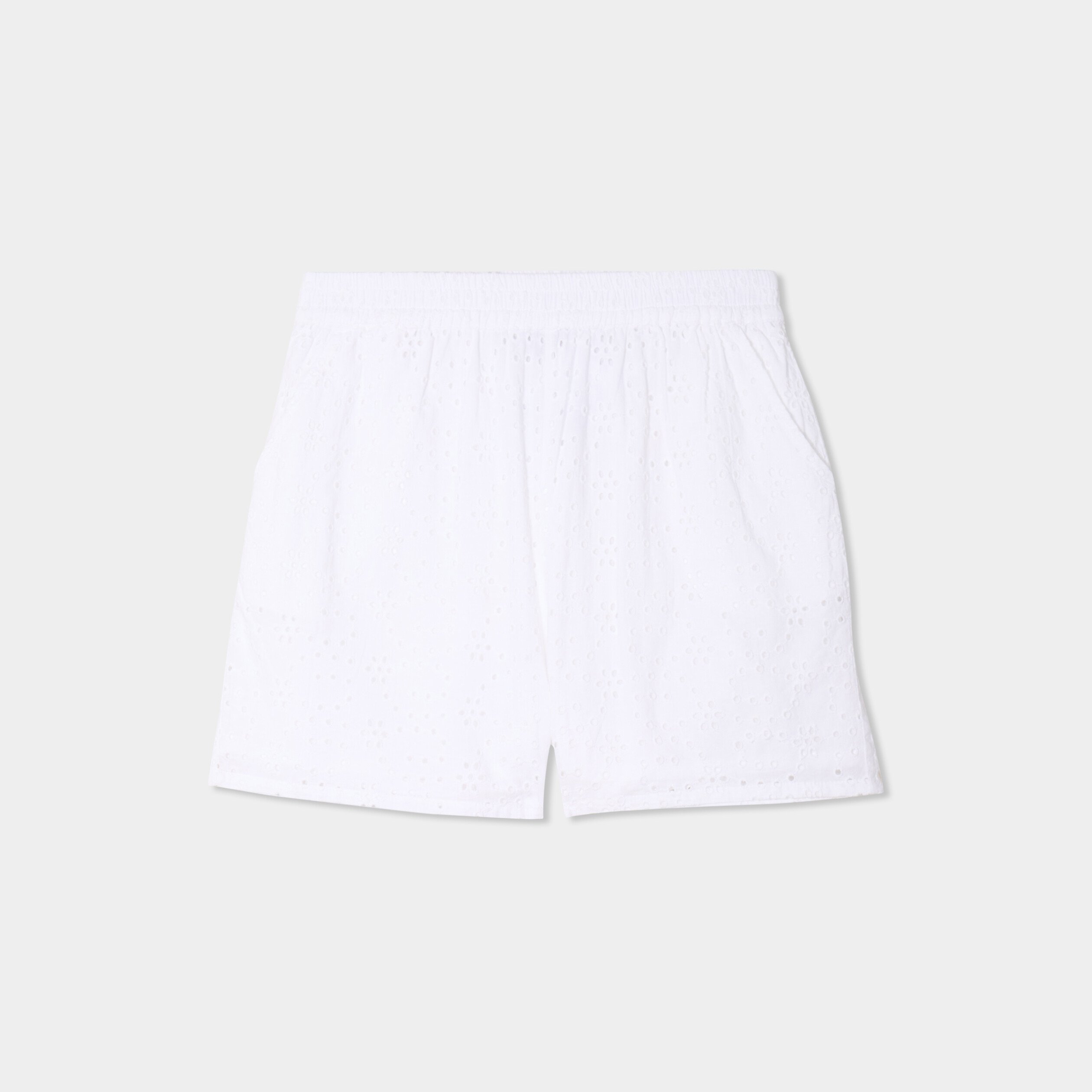 Short broderie anglaise élastiqué coton blanc femme