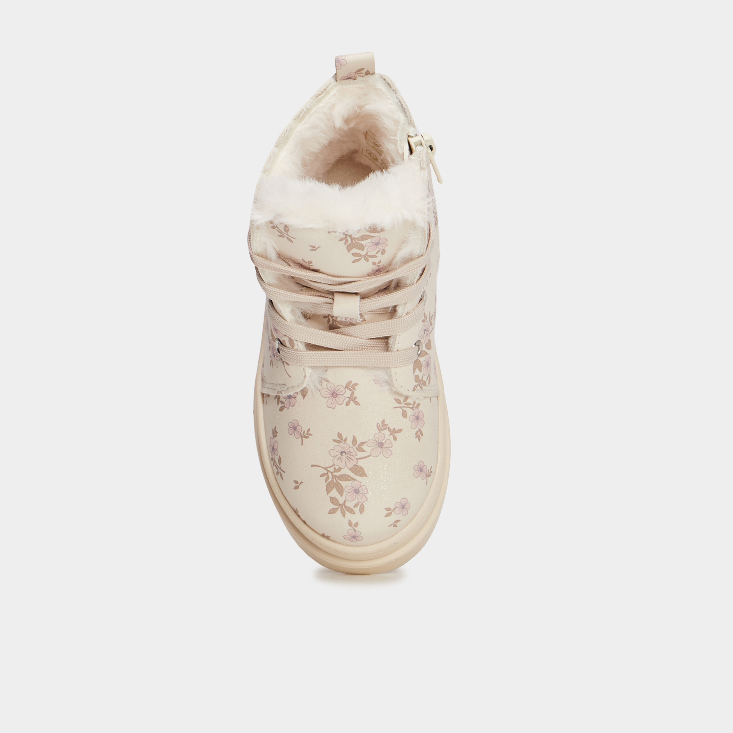Bottines fourr&eacute;es &agrave; paillettes creme fille