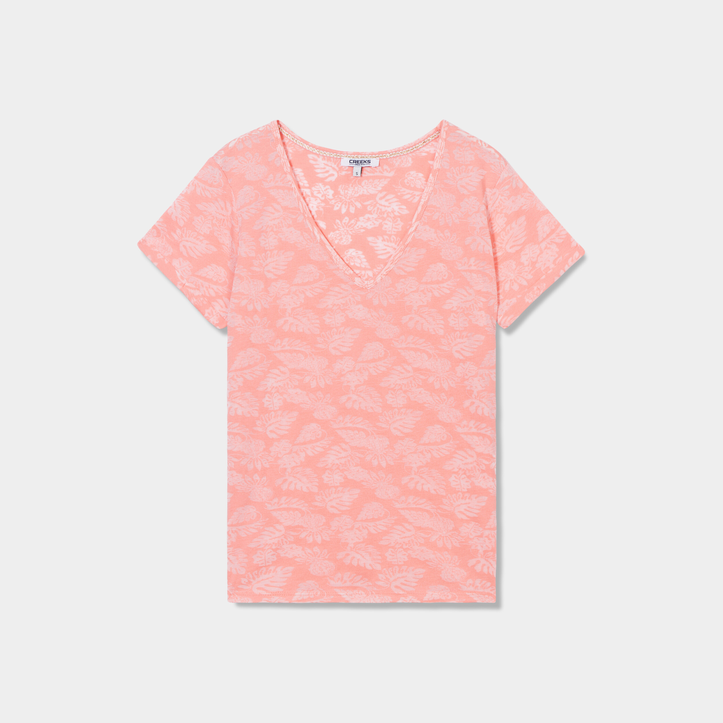t shirt col en v manches courtes creeks rose corail femme T-shirt col en V manches courtes Creeks rose corail femme