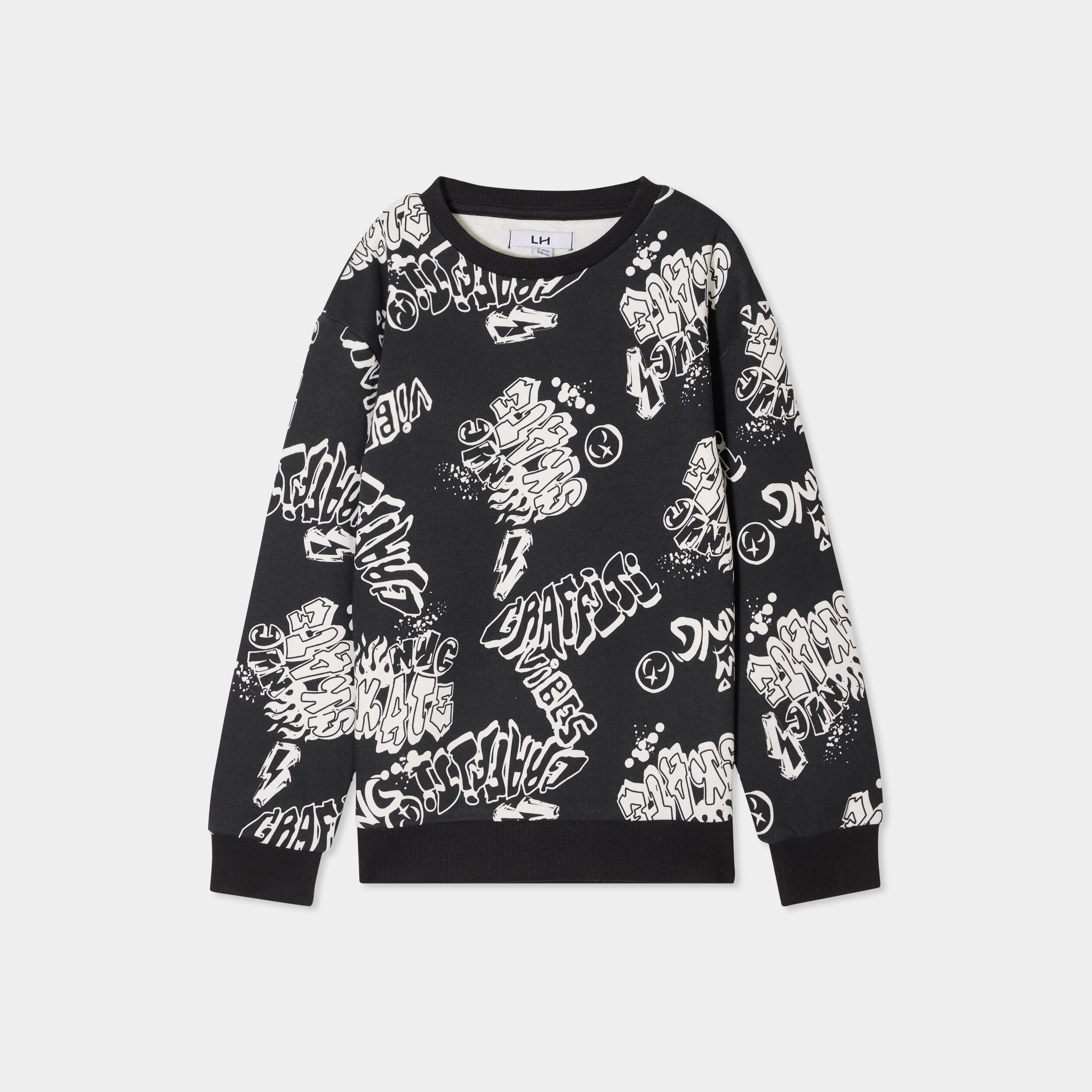 sweat col rond manches longues noir garcon Sweat col rond manches longues noir garçon