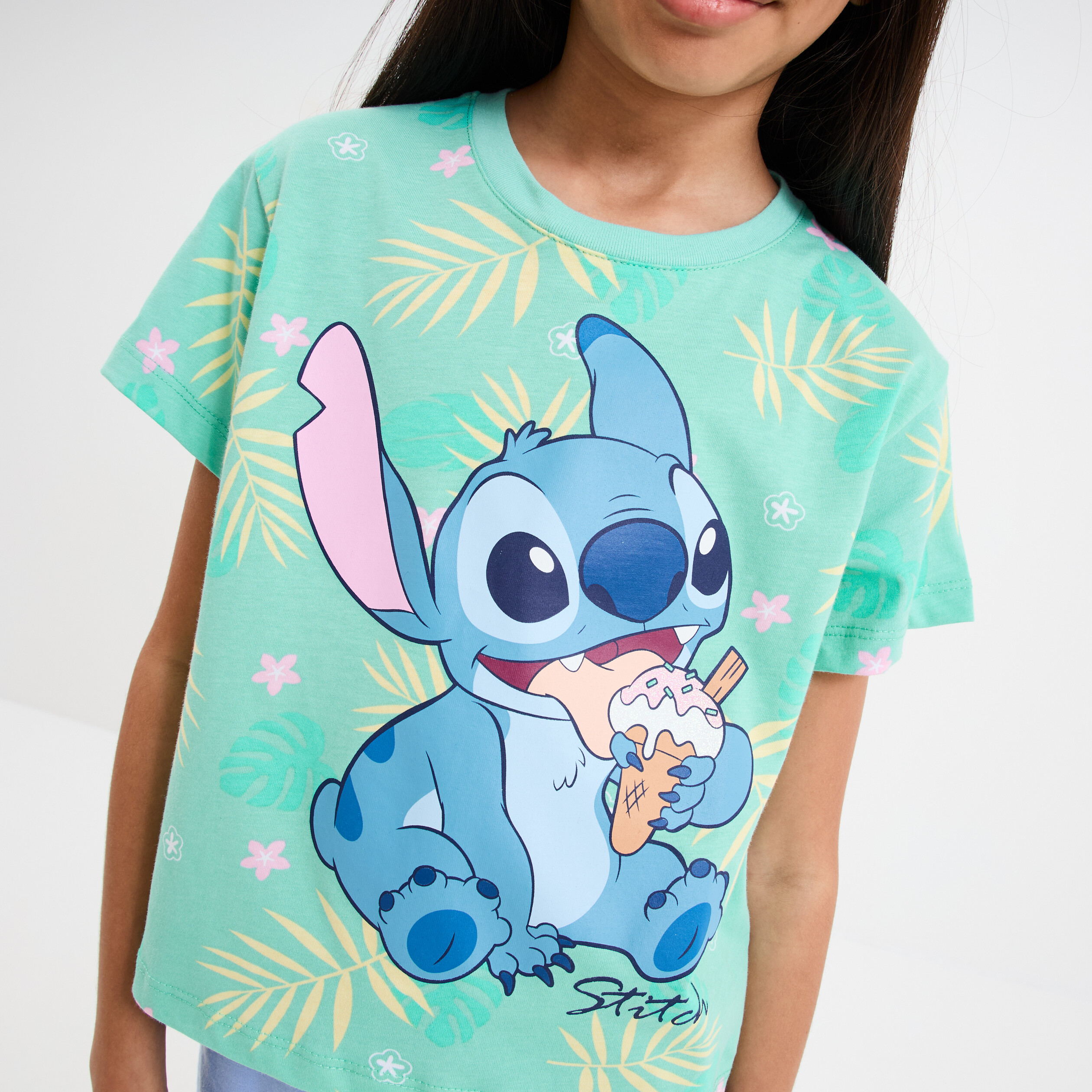 t shirt cropped manches courtes stitch multicolore fille T-shirt cropped manches courtes Stitch multicolore fille