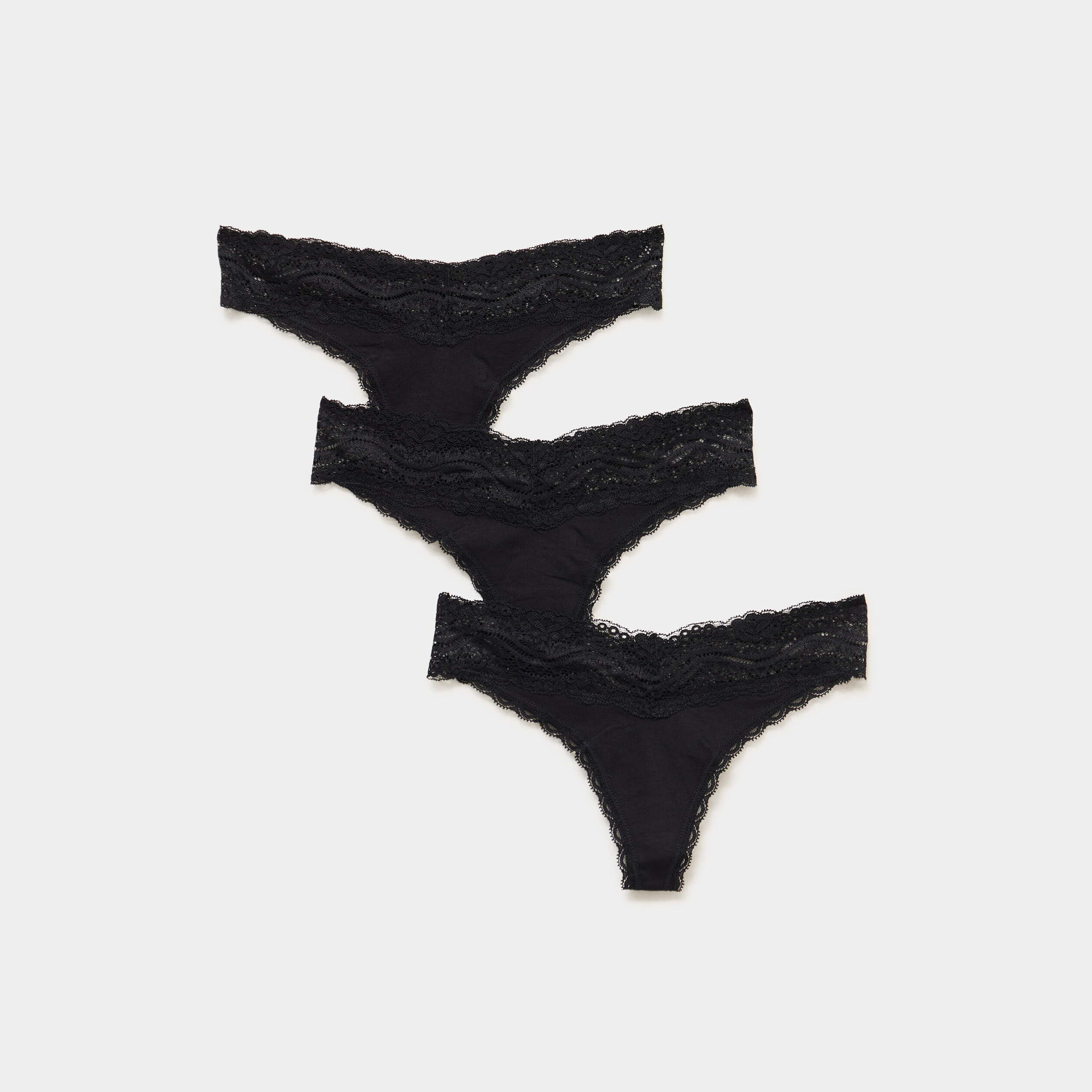 Lot 3 strings en coton noir femme