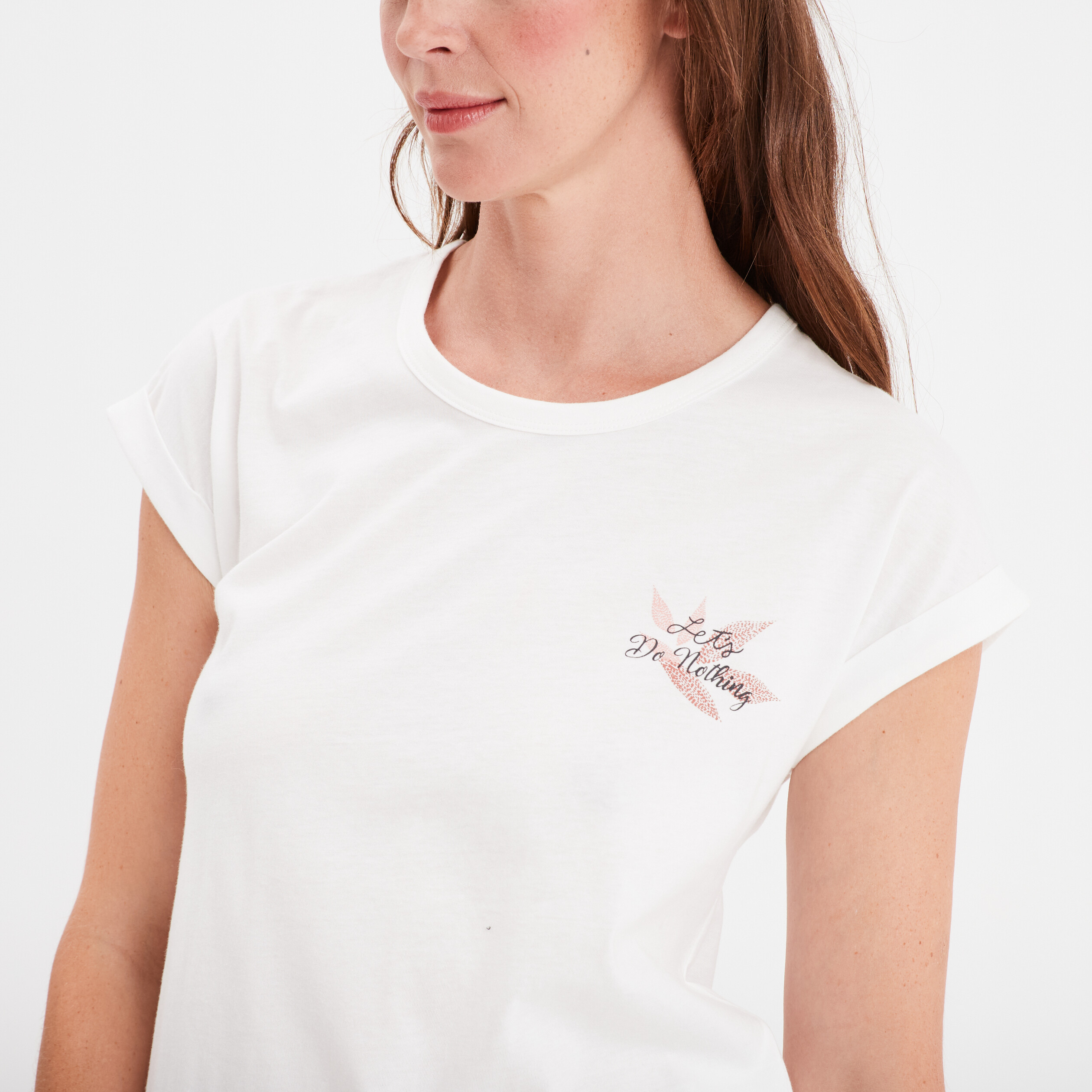 Ensemble pyjama col rond 2 pièces fluide ecru femme